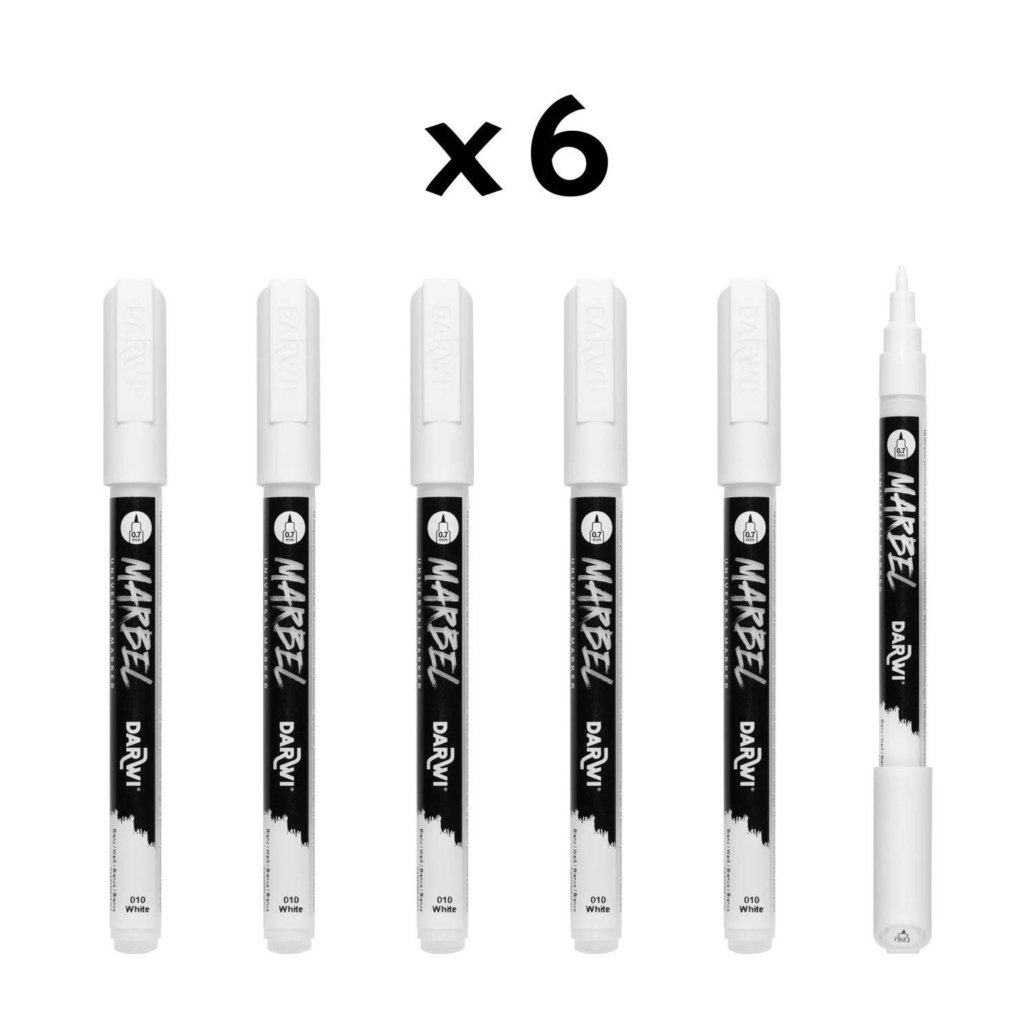 Darwi 6x Universalmarker Acrylfarbe, extrafeine Spitze 0,7mm Weiß DA0223001010C