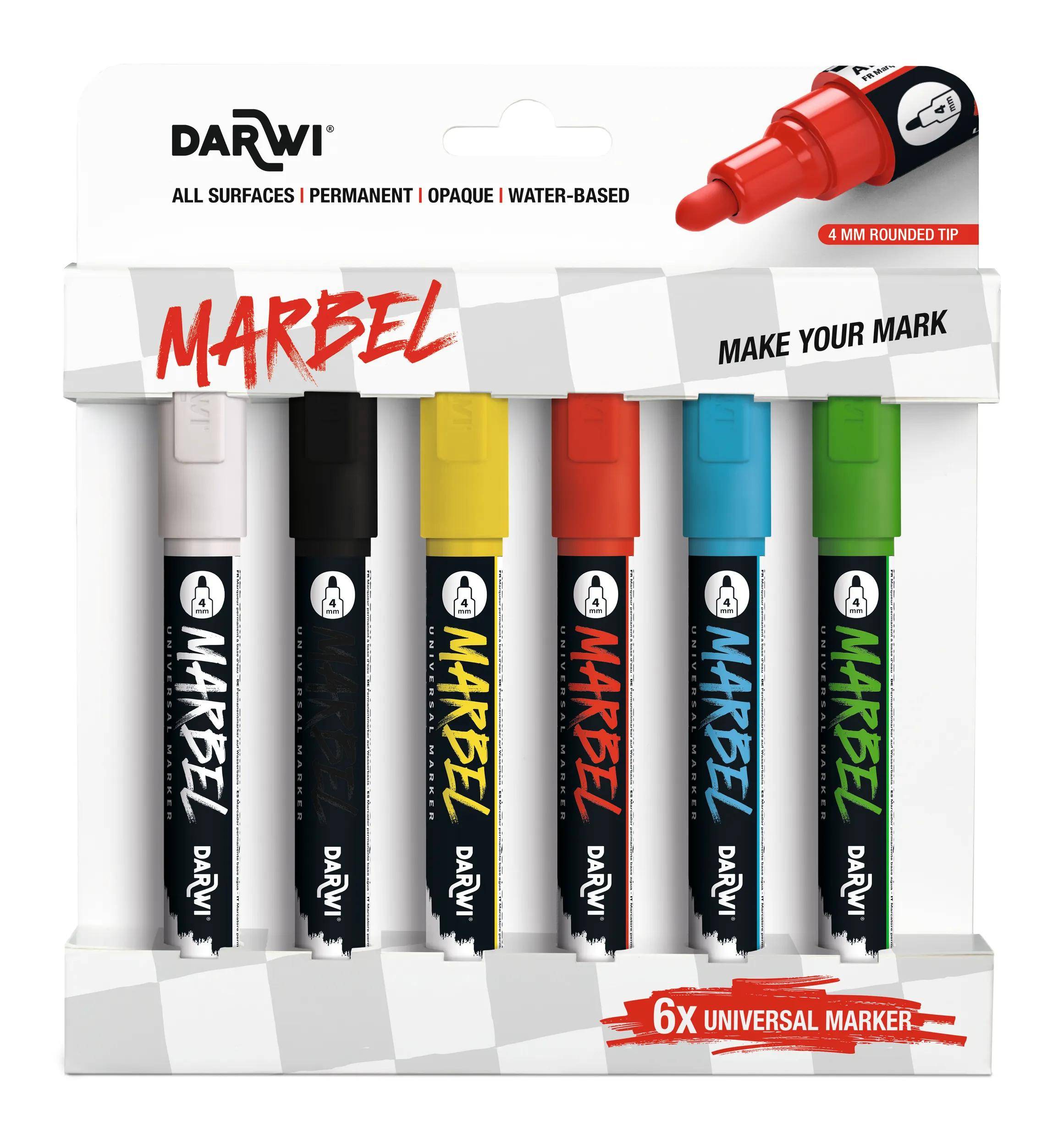 Darwi Set 6 Marker Acrylfarben, Rundspitze 4mm, Primärfarben DA0226004K03C