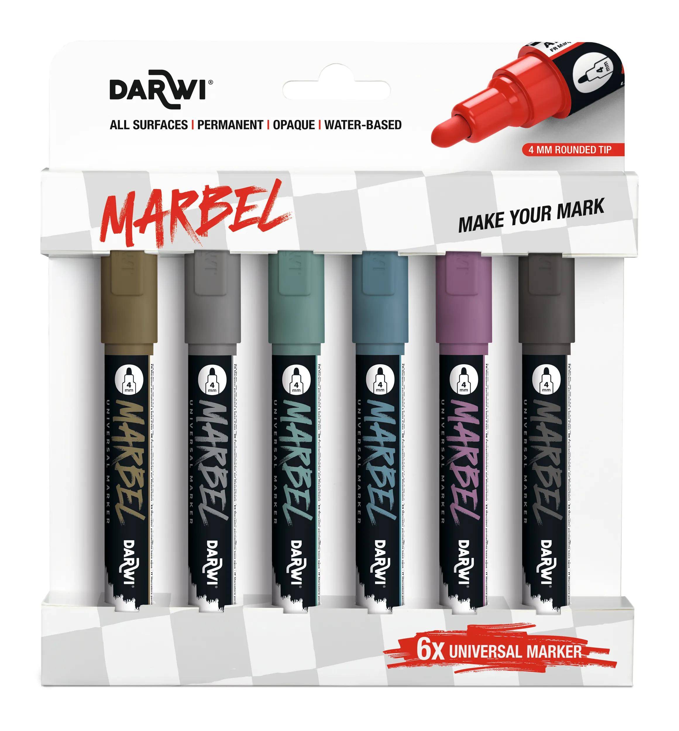 Darwi Set 6 Marker Acrylfarben, Rundspitze 4mm, Metallic-Farben DA0236004K01C