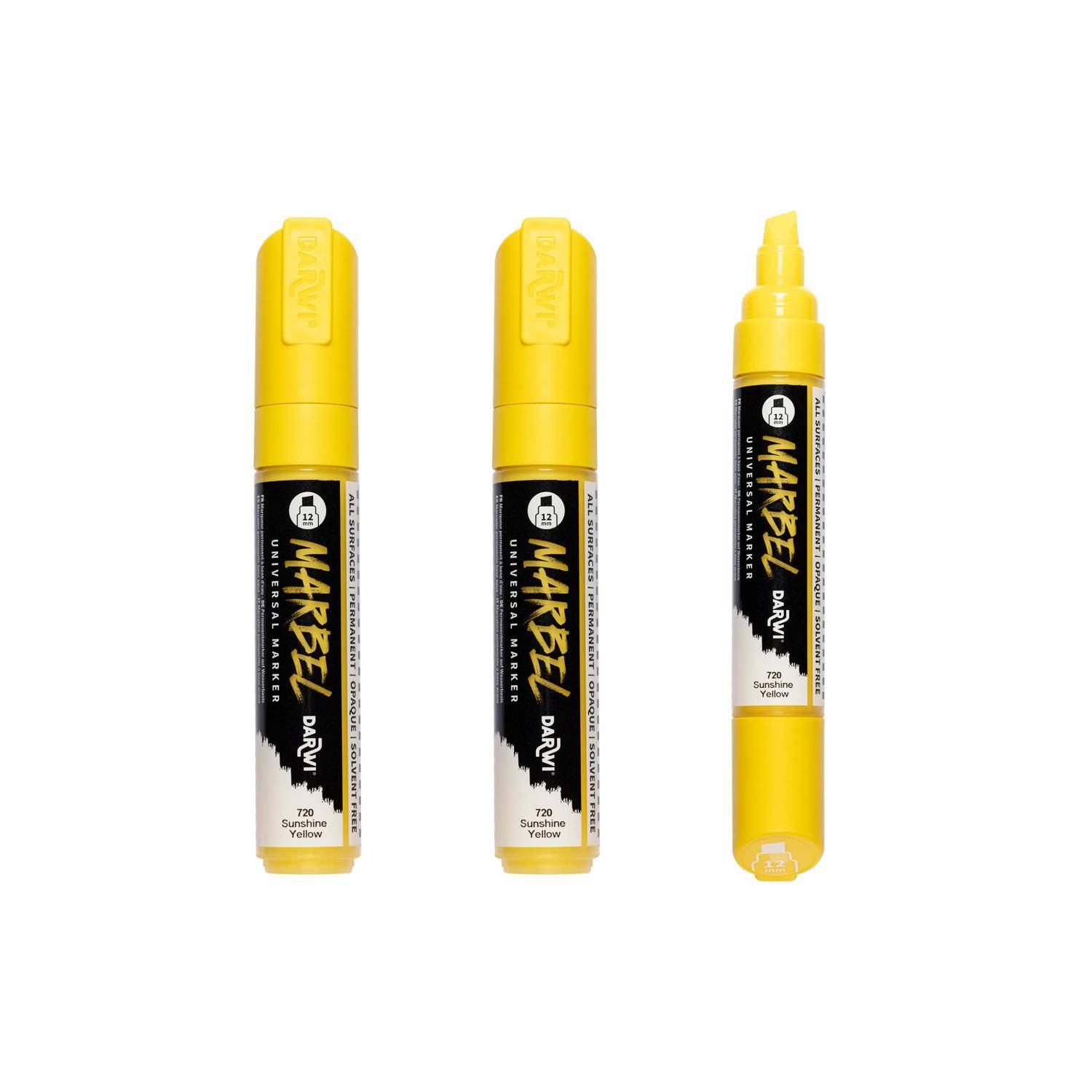 Darwi 3x Marker Acrylfarbe, breite Keilspitze 12mm Sonnengelb DA0222012720C