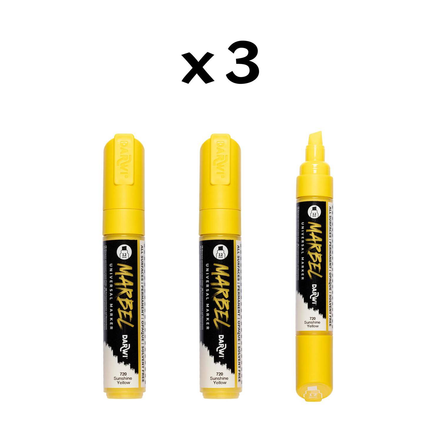Darwi 3x Marker Acrylfarbe, breite Keilspitze 12mm Sonnengelb DA0222012720C