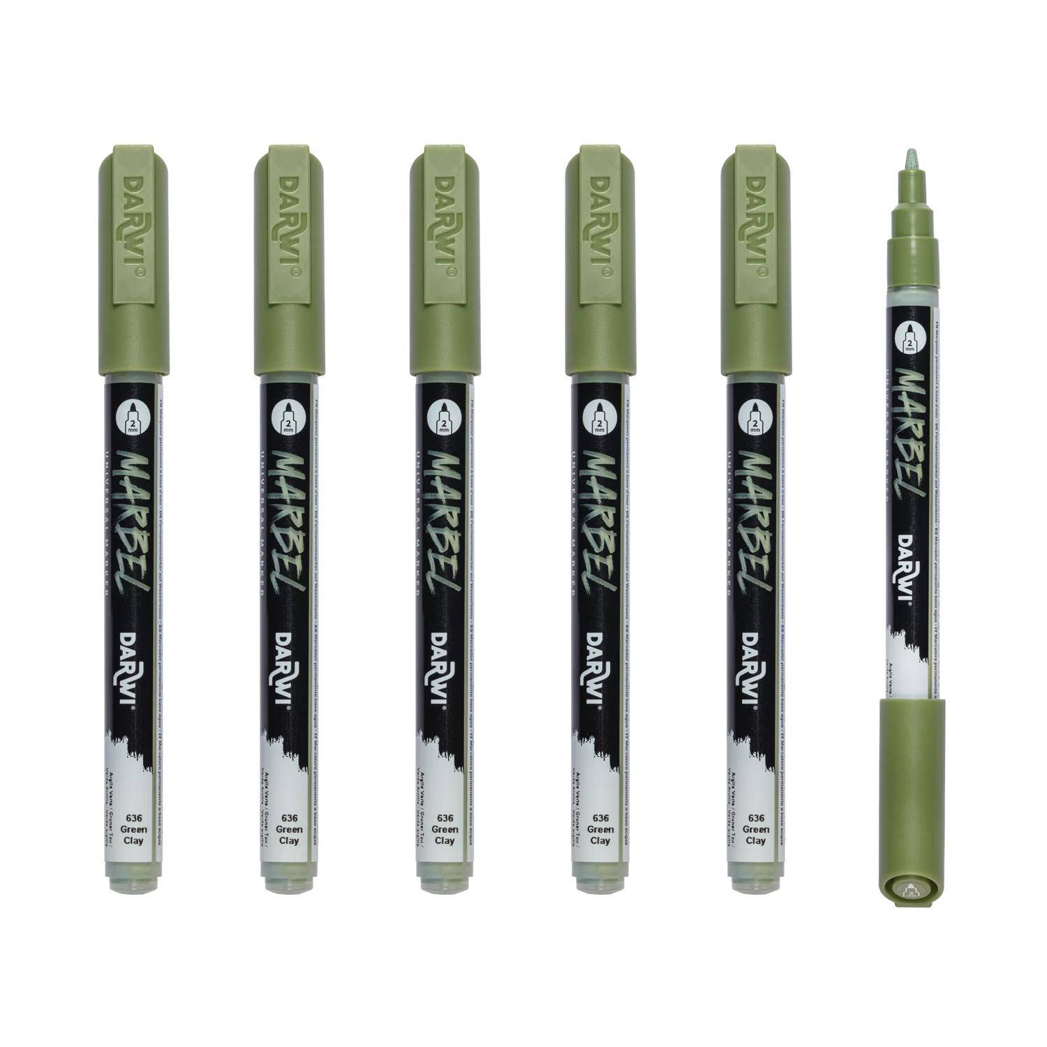 Darwi 6x Marker Acrylfarbe, konische feine Spitze 2mm Grüner Ton DA0223002636C