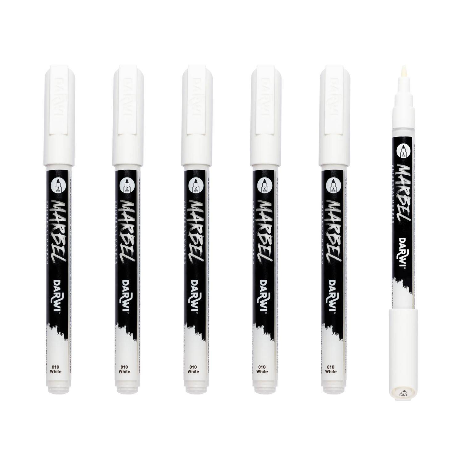 Darwi 6x Marker Acrylfarbe, konische feine Spitze 2mm Weiß DA0223002010C