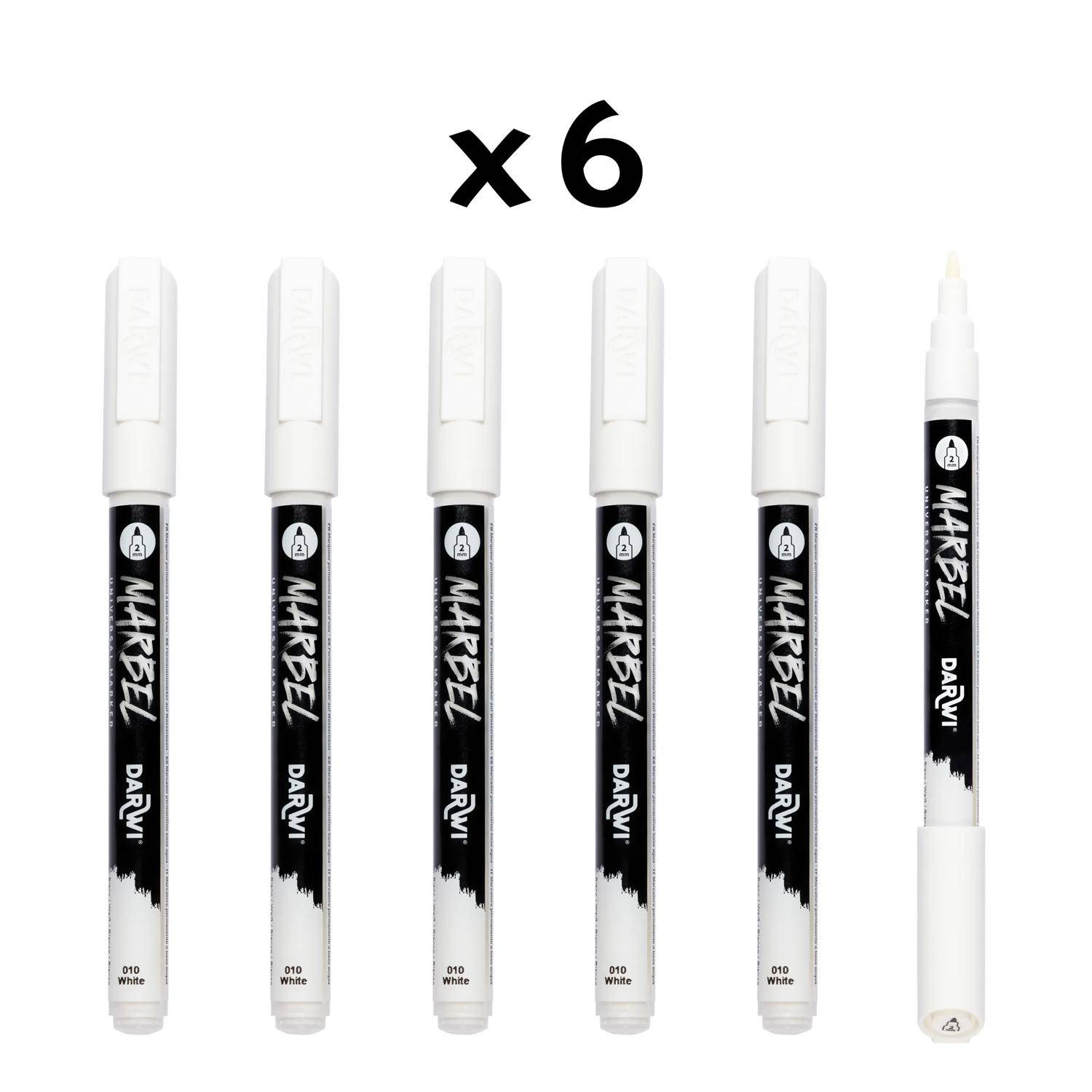 Darwi 6x Marker Acrylfarbe, konische feine Spitze 2mm Weiß DA0223002010C