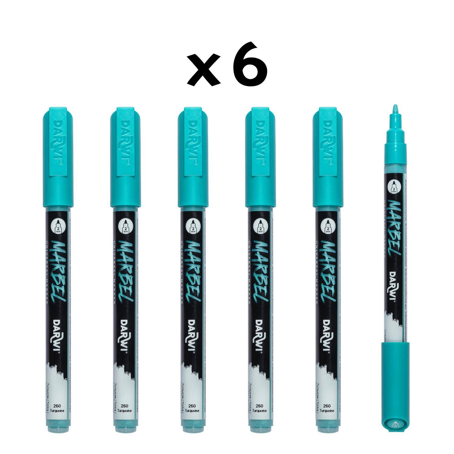 Darwi 6x Marker Acrylfarbe, konische feine Spitze 2mm Türkis DA0223002260C