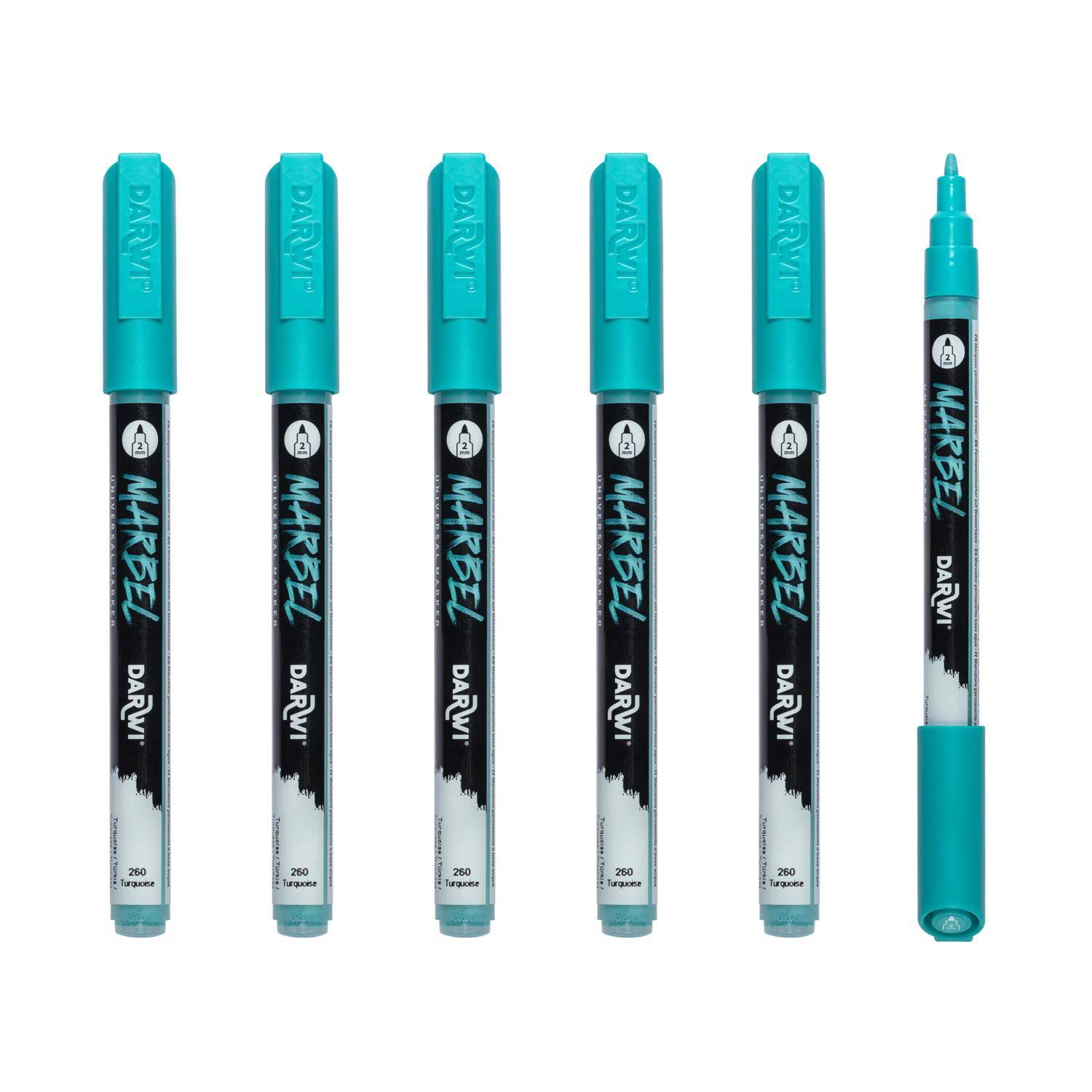 Darwi 6x Marker Acrylfarbe, konische feine Spitze 2mm Türkis DA0223002260C