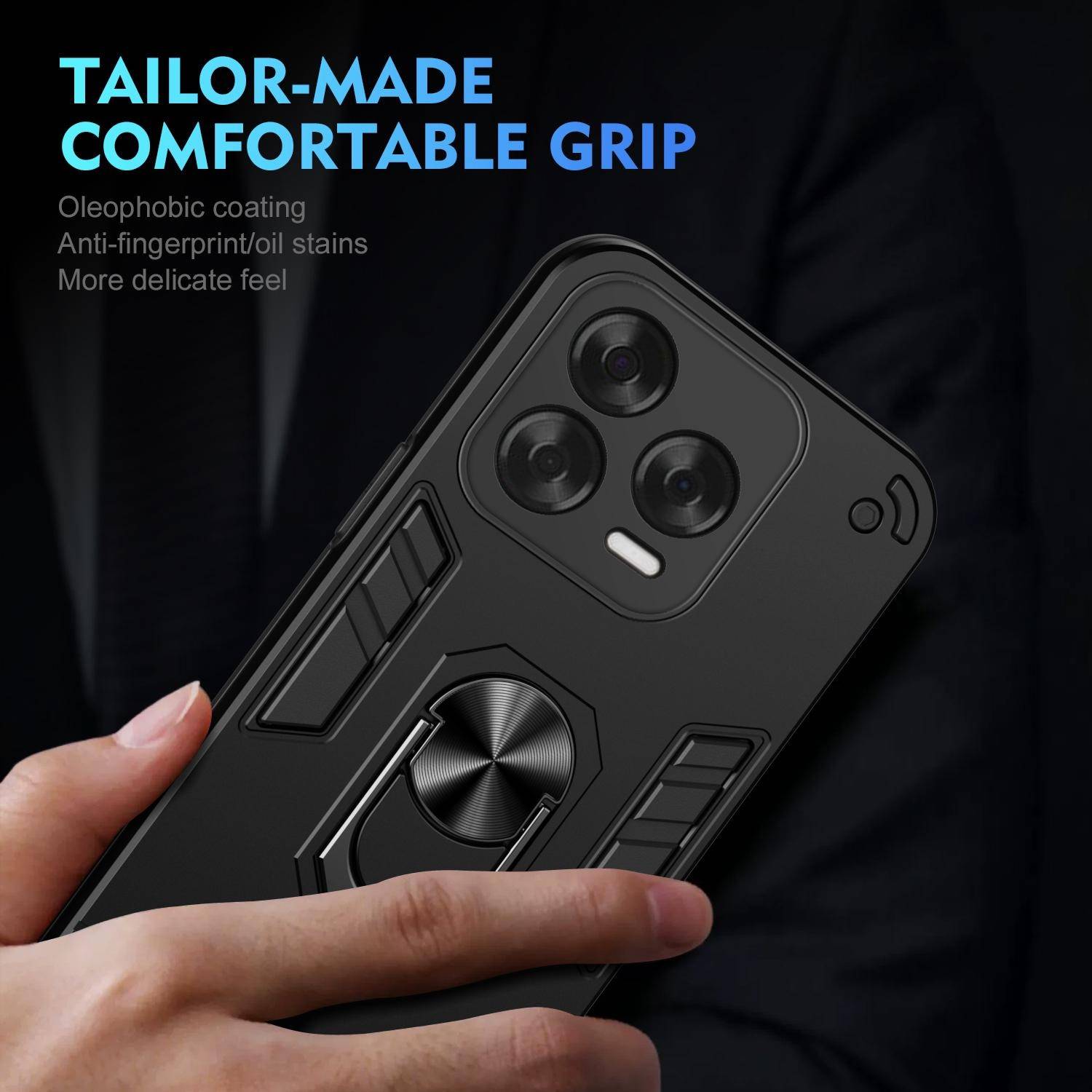 Für ZTE Blade V70 Vita Armor Magnet Metall Ring PC Schutz Handy Hülle Schwarz