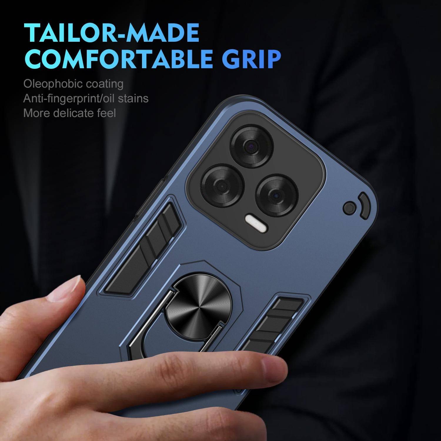 Für ZTE Blade V70 Vita Armor Magnet Metall Ring PC Schutz Handy Hülle Case Blau