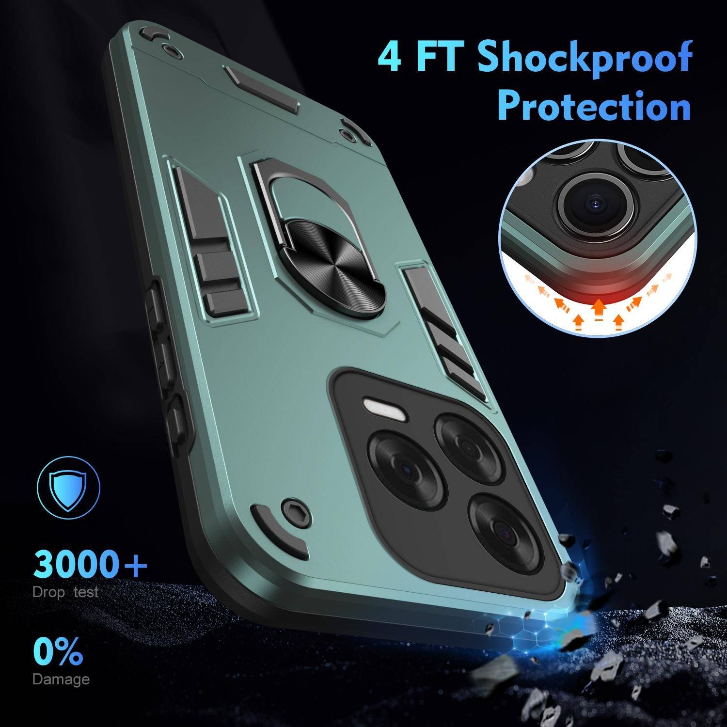Für ZTE Blade V70 Vita Armor Magnet Metall Ring PC Schutz Handy Hülle Case Grün