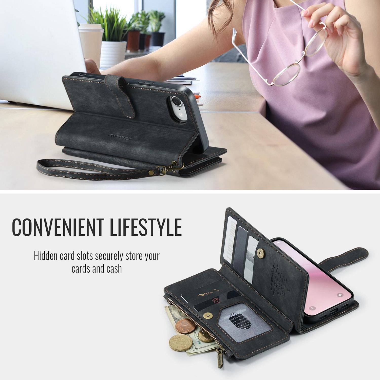 Handyhülle Klapptasche für Apple iPhone 17e / 16e Kunstleder Multifunktion