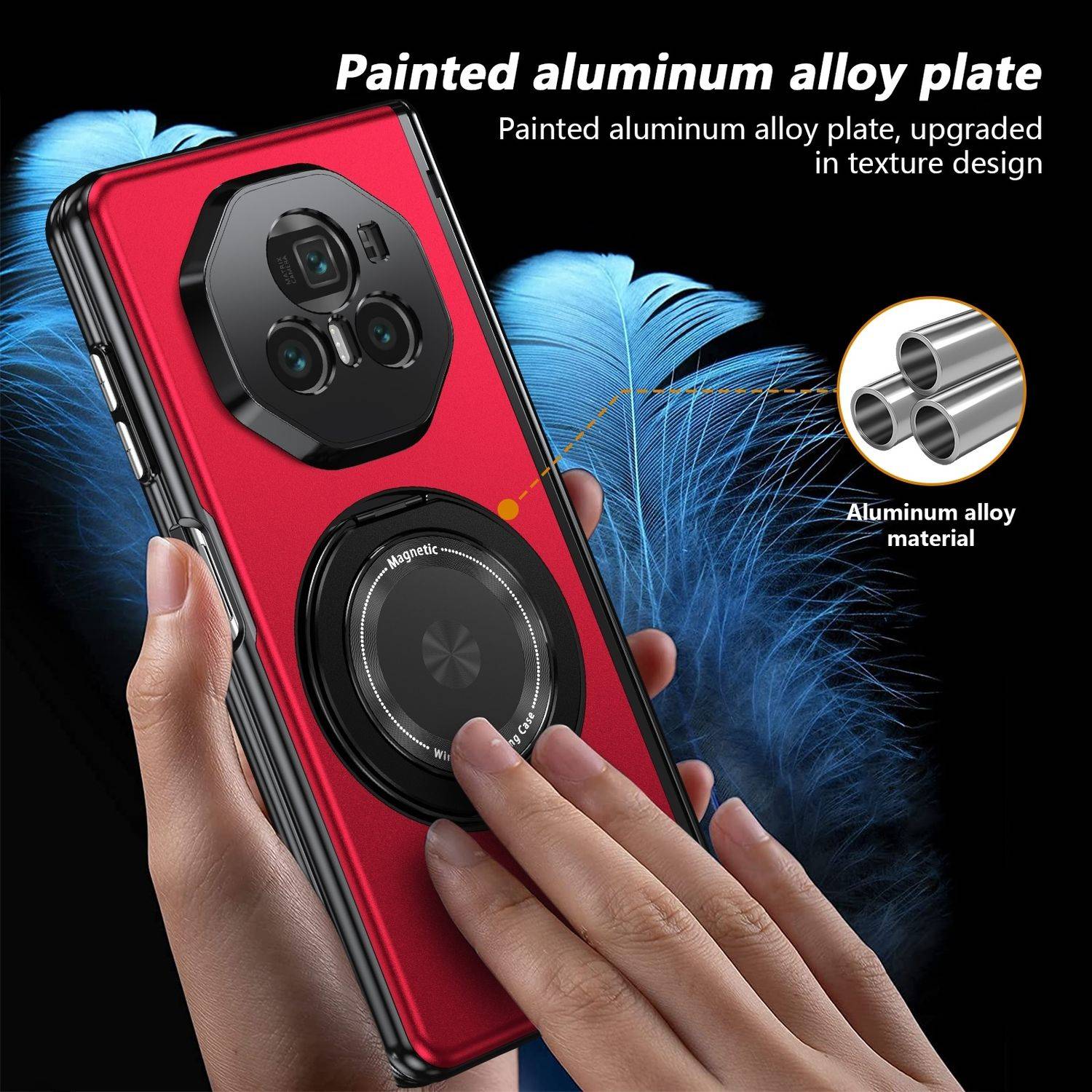 Für Honor Magic V3 Faltbare Schutz Hülle mit 360 Grad Metall Magnet Ring Rot