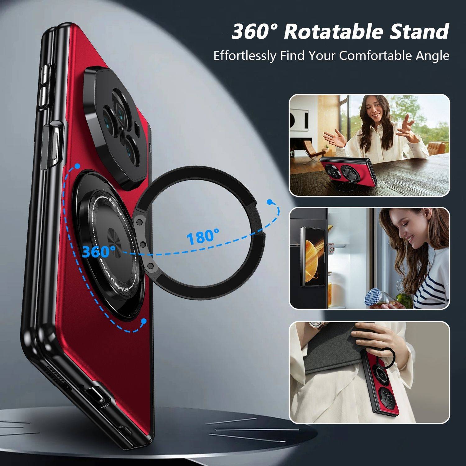 Für Honor Magic V3 Faltbare Schutz Hülle mit 360 Grad Metall Magnet Ring Rot