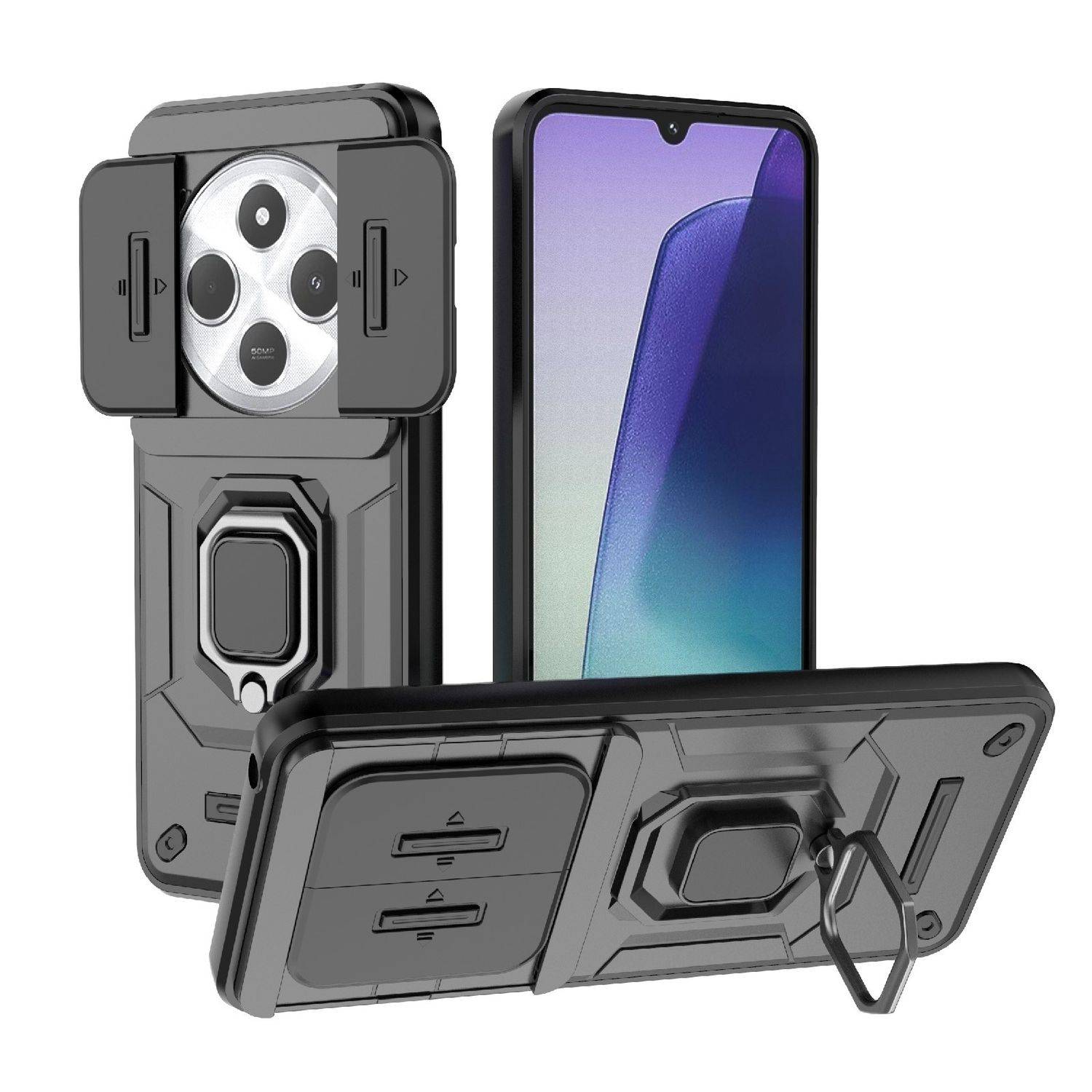 Für Xiaomi Redmi 14C 4G Sliding Kamera TPU / PC Schutz Hülle Ring Halterung Case