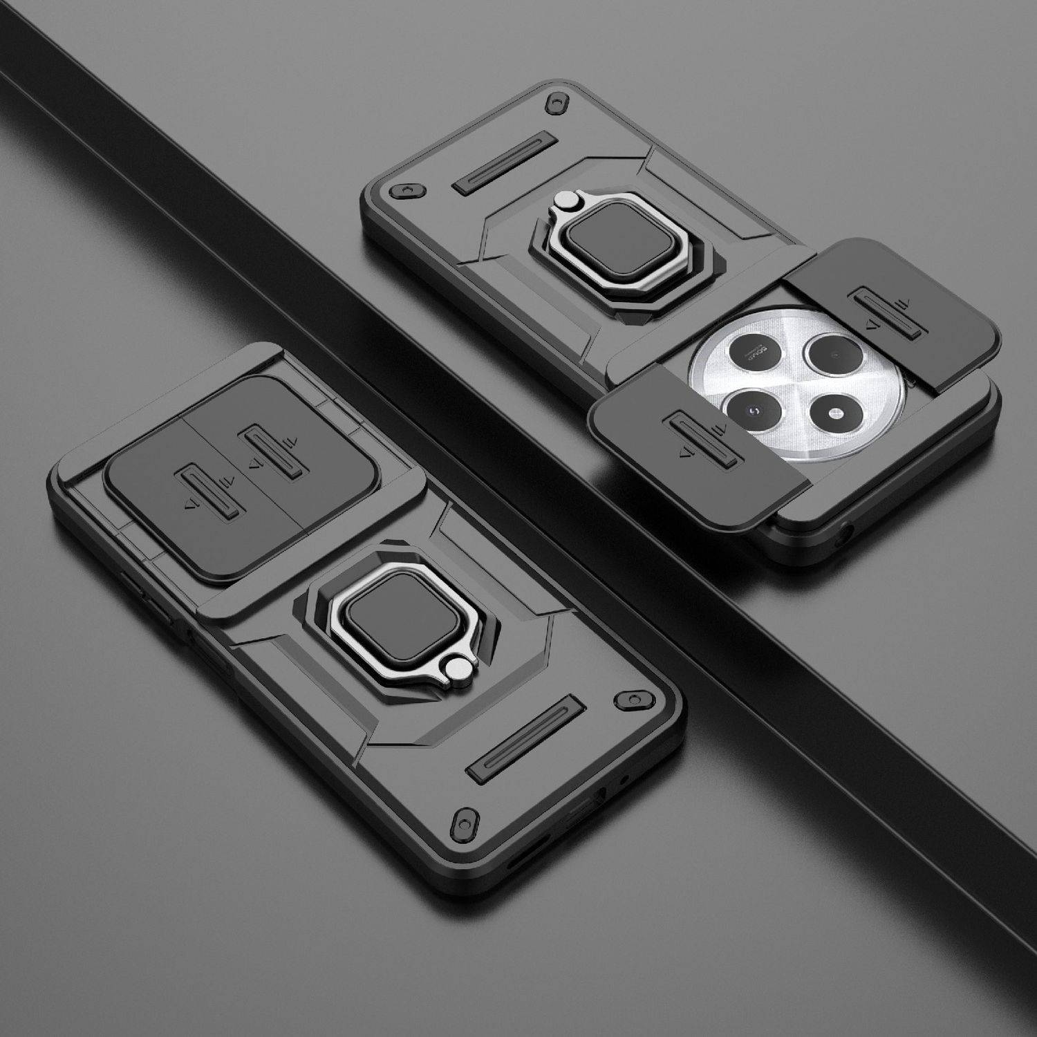 Für Xiaomi Redmi 14C 4G Sliding Kamera TPU / PC Schutz Hülle Ring Halterung Case