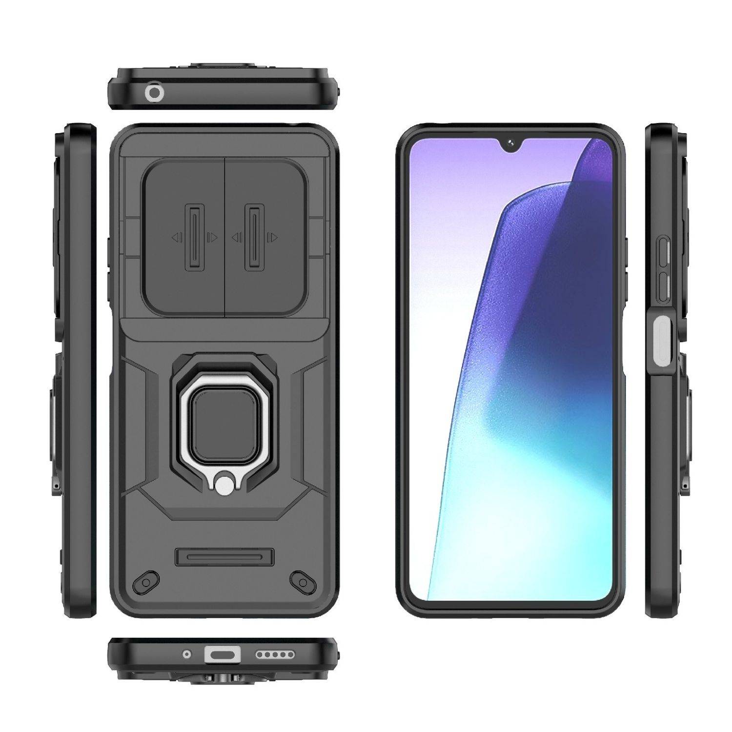 Für Xiaomi Redmi 14C 4G Sliding Kamera TPU / PC Schutz Hülle Ring Halterung Case