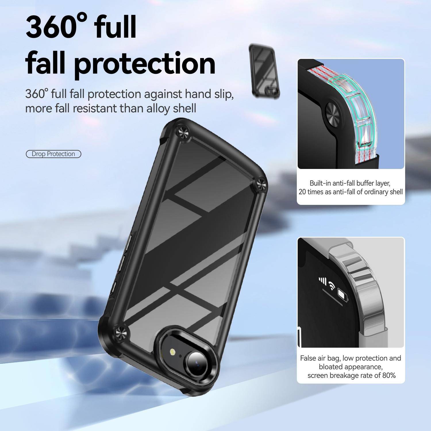 Für Apple iPhone 16e TPU + PC Hybrid Schock Hülle mit Linsenschutz Case Schwarz