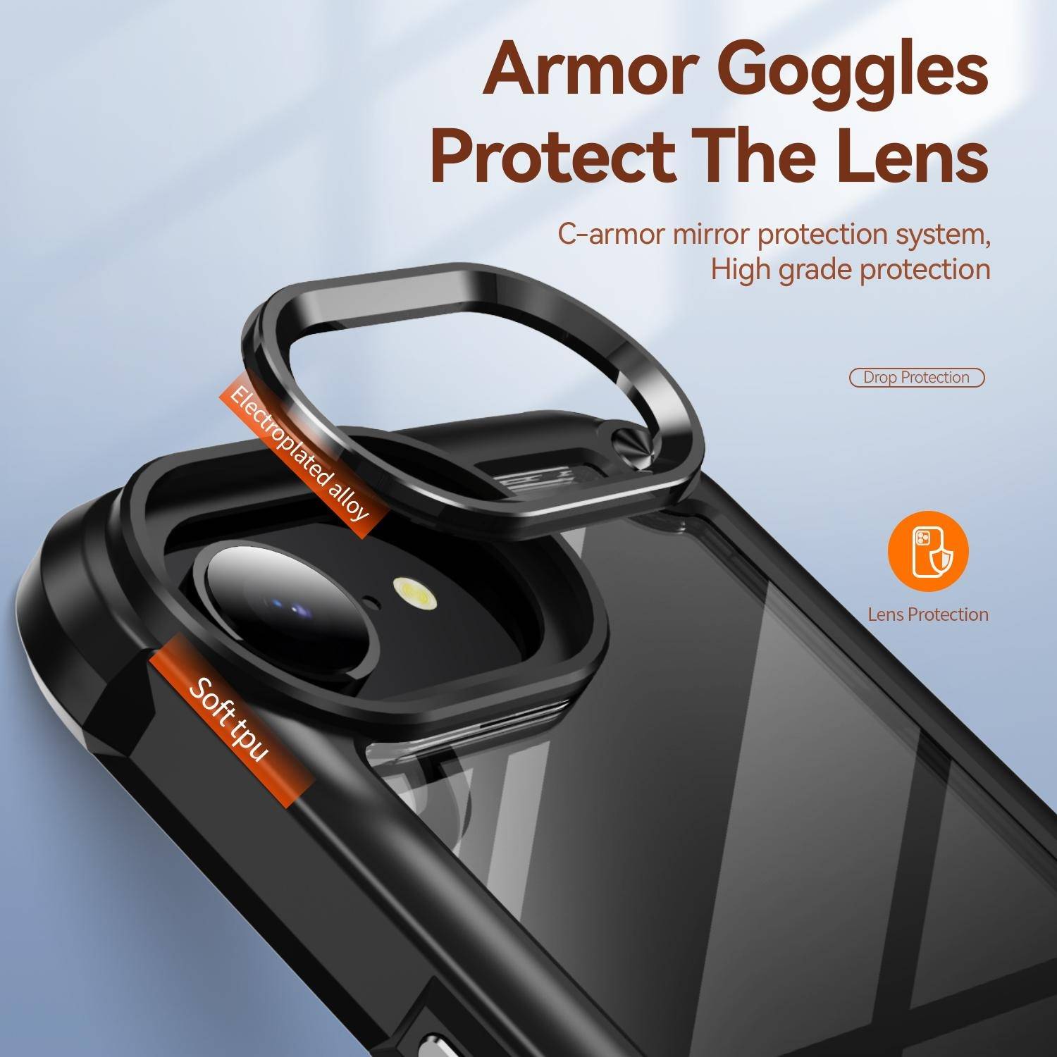 Für Apple iPhone 16e TPU + PC Hybrid Schock Hülle mit Linsenschutz Case Schwarz