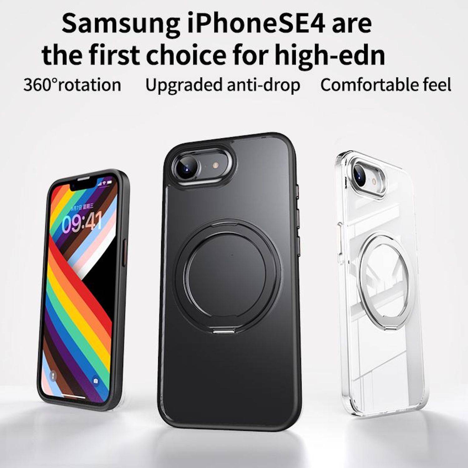 Für Apple iPhone 16e Frosted 360 Grad Ring MagSafe TPU + PC Schutz Hülle Schwarz