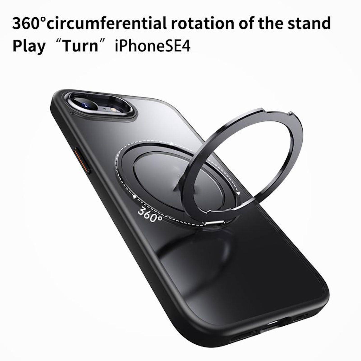 Handyhülle für Apple iPhone 17e / 16e 360 Grad Ring MagSafe TPU + PC Schwarz