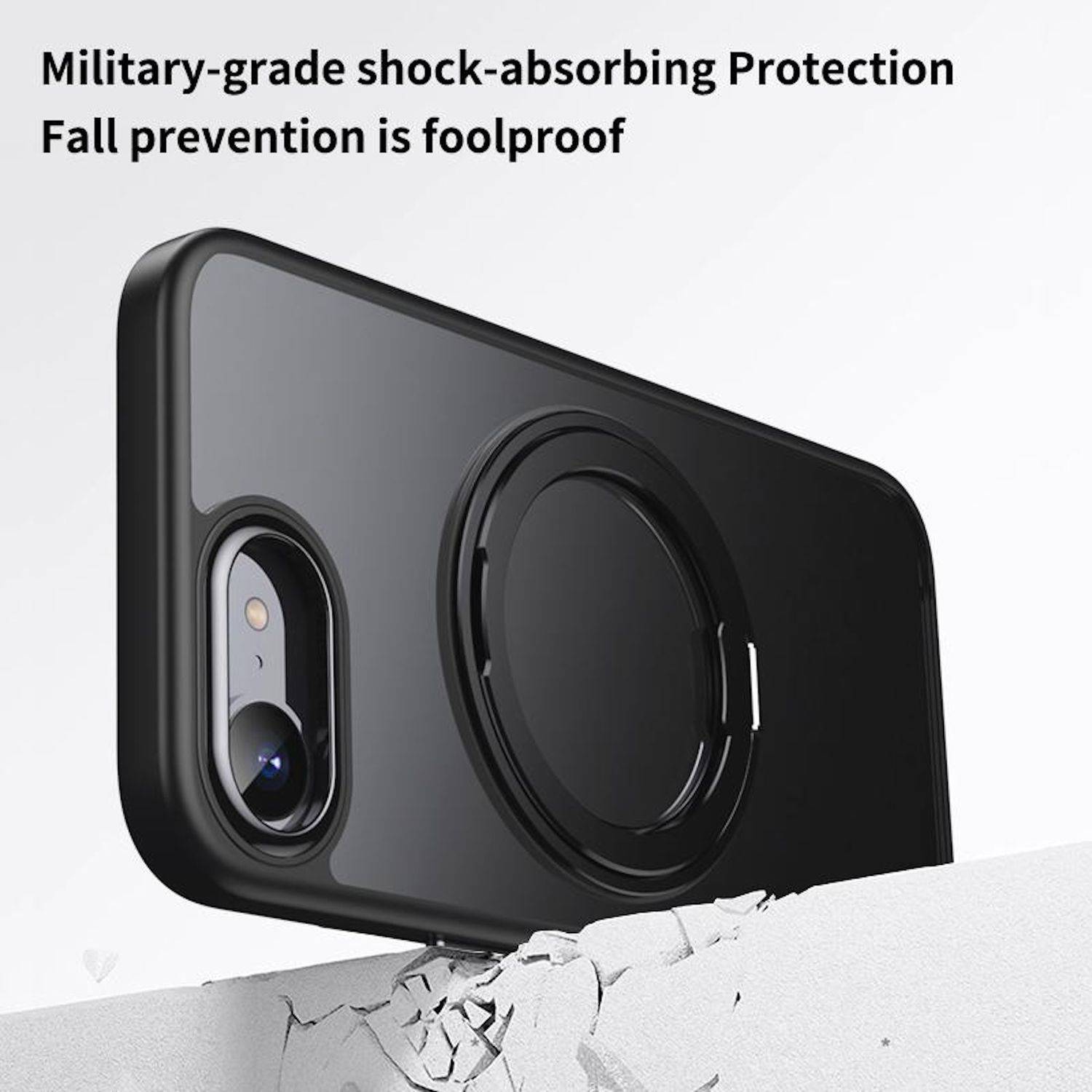 Für Apple iPhone 16e Frosted 360 Grad Ring MagSafe TPU + PC Schutz Hülle Grau