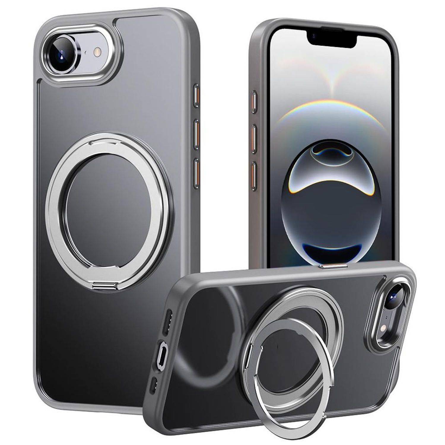 Für Apple iPhone 16e Frosted 360 Grad Ring MagSafe TPU + PC Schutz Hülle Grau