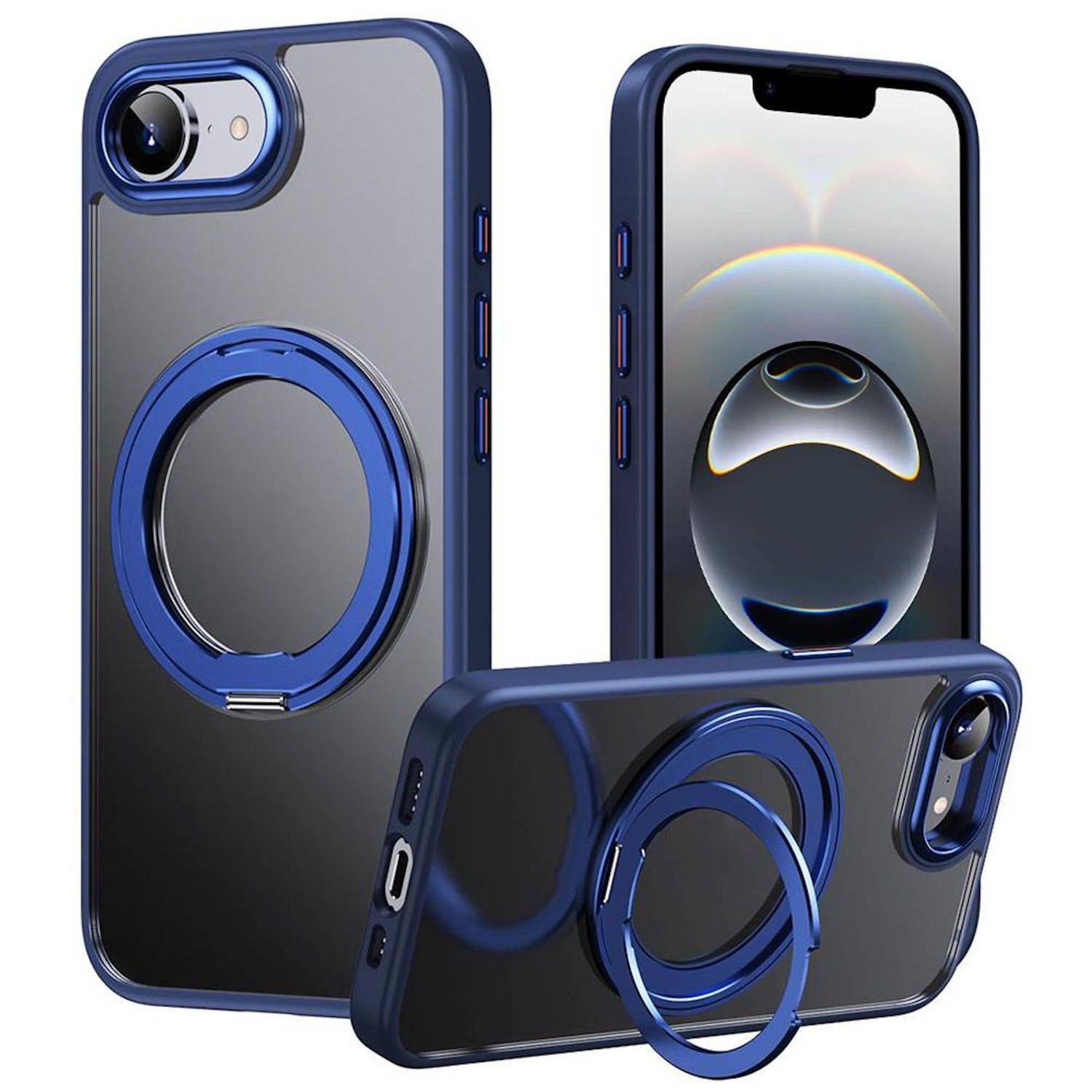 Für Apple iPhone 16e Frosted 360 Grad Ring MagSafe TPU + PC Schutz Hülle Blau