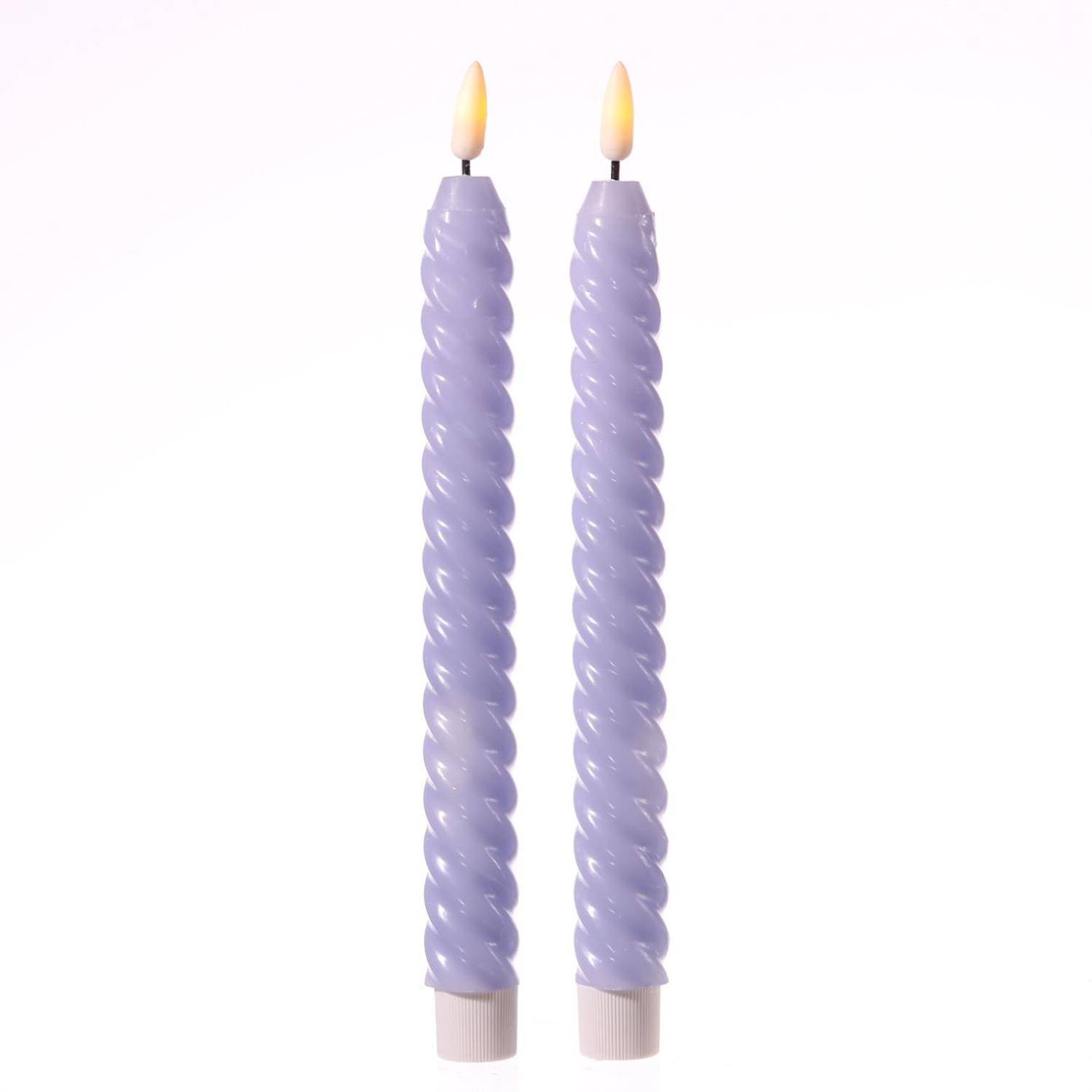 LED Stabkerzen Twist Tafelkerzen gedreht Echtwachs flackernd 25cm flieder 2St