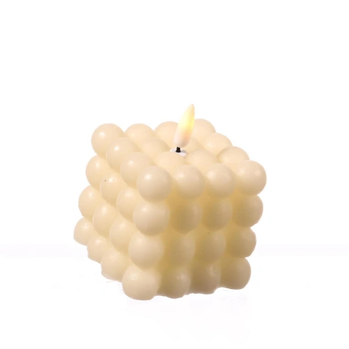 LED Kerze Bubble Würfel Cube Kerze Echtwachs 3D Flamme H: 9,5cm Timer creme LED Kerze Bubble Würfel Cube Kerze Echtwachs 3D Flamme H: 9,5cm Timer creme