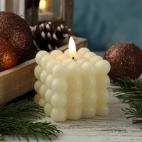 LED Kerze Bubble Würfel Cube Kerze Echtwachs 3D Flamme H: 9,5cm Timer creme LED Kerze Bubble Würfel Cube Kerze Echtwachs 3D Flamme H: 9,5cm Timer creme