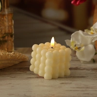 LED Kerze Bubble Würfel Cube Kerze Echtwachs 3D Flamme H: 9,5cm Timer creme LED Kerze Bubble Würfel Cube Kerze Echtwachs 3D Flamme H: 9,5cm Timer creme