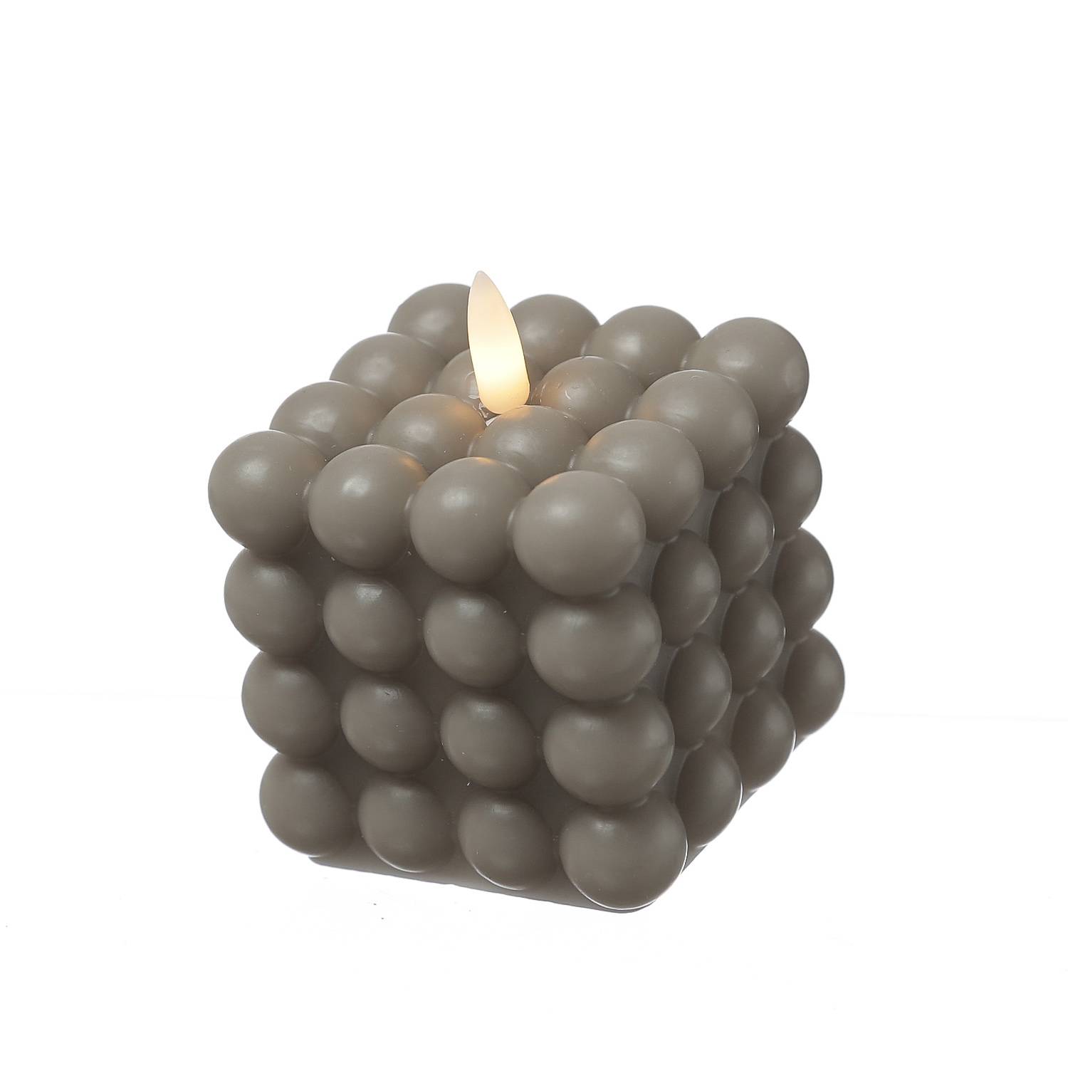 LED Kerze Bubble Würfel Cube Kerze Echtwachs 3D Flamme H: 9,5cm Timer grau
