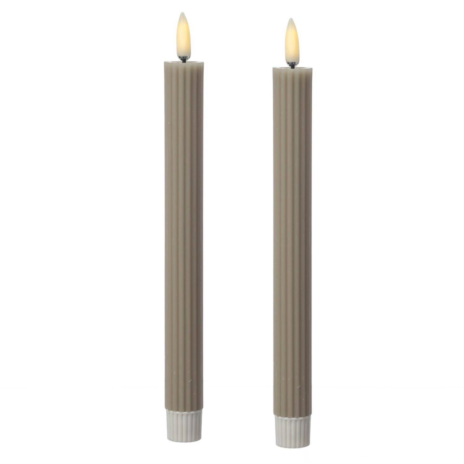 LED Stabkerzen Tafelkerzen Spitzkerzen Echtwachs gerillt H: 25cm grau 2St.