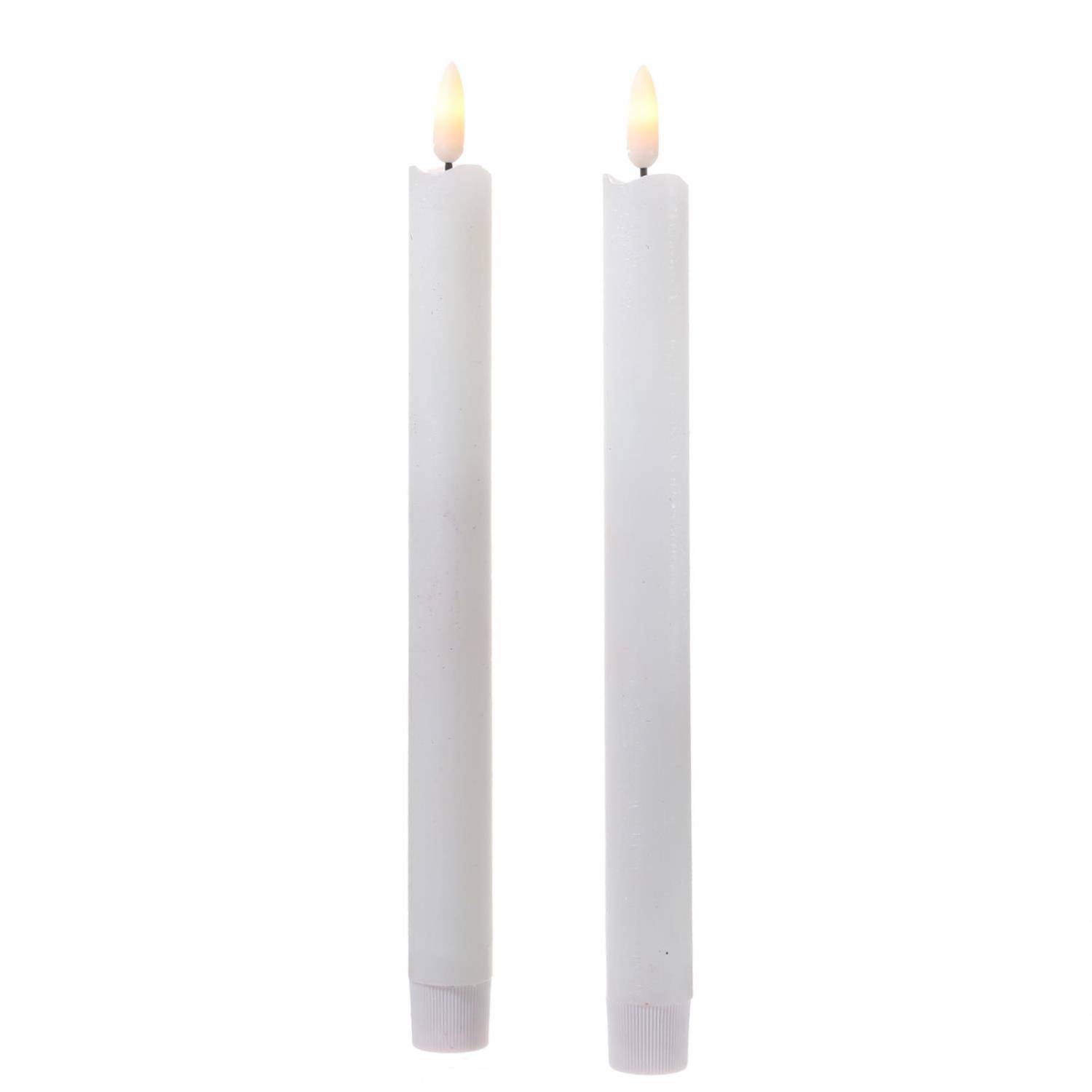 LED Stabkerzen Tafelkerzen Spitzkerzen Echtwachs Rustik Optik H: 25cm weiß 2St