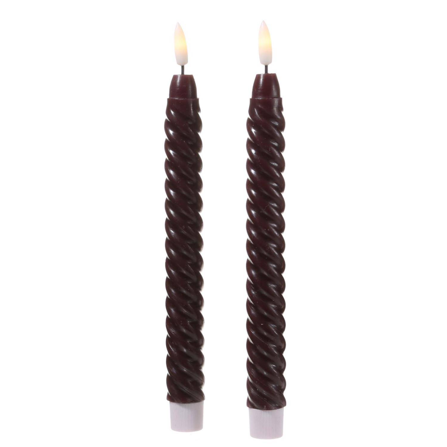 LED Stabkerzen Twist Tafelkerzen gedreht Echtwachs flackernd 25cm Timer rot 2St