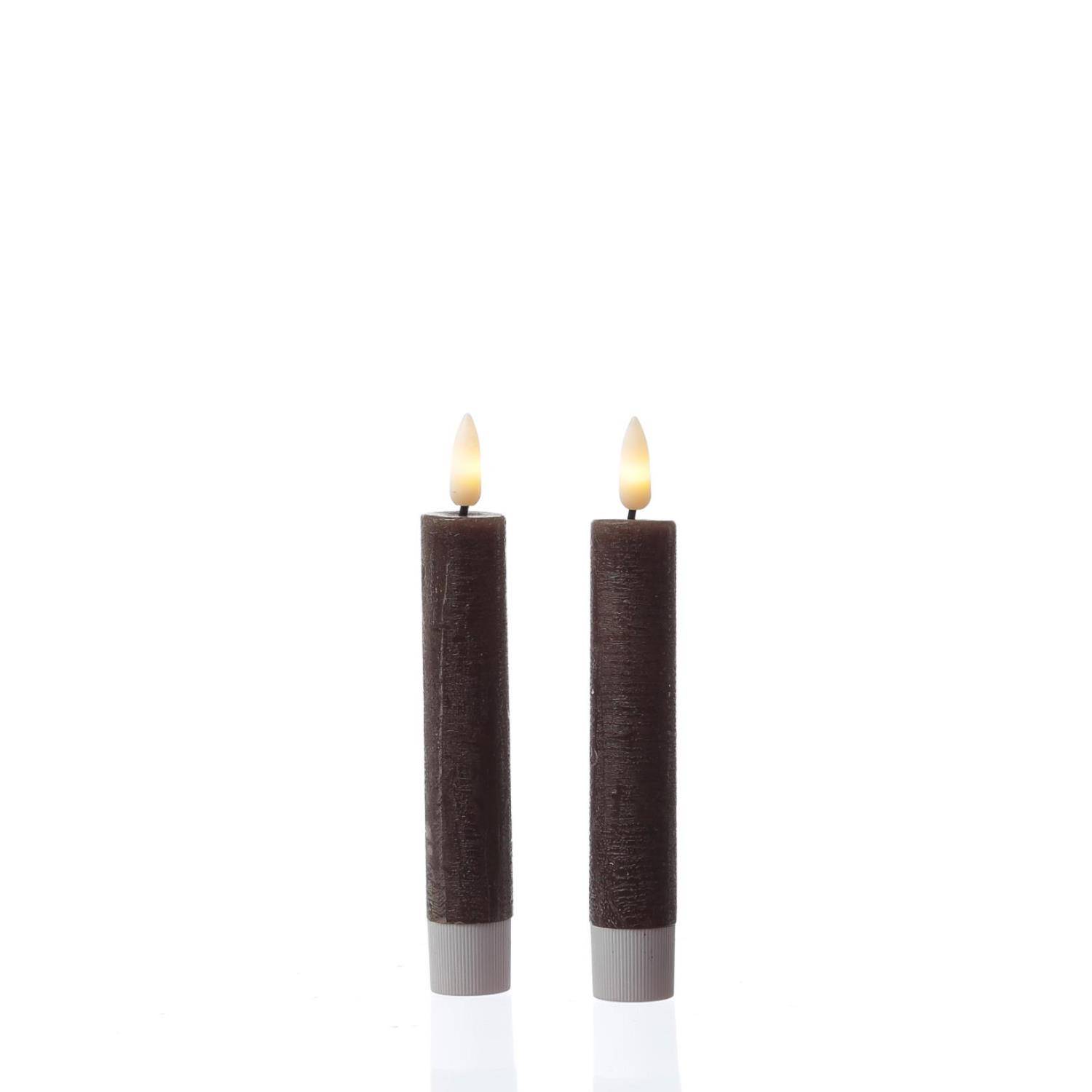 LED Stabkerzen Tafelkerzen Spitzkerzen Echtwachs Rustik Optik H: 14cm braun 2St