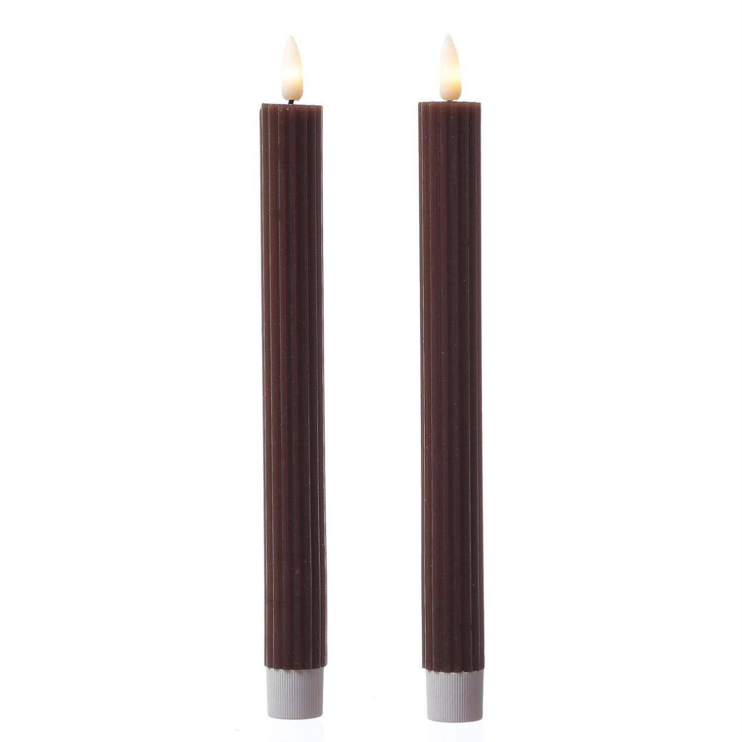 LED Stabkerzen Tafelkerzen Spitzkerzen Echtwachs gerillt H: 25cm braun 2St.
