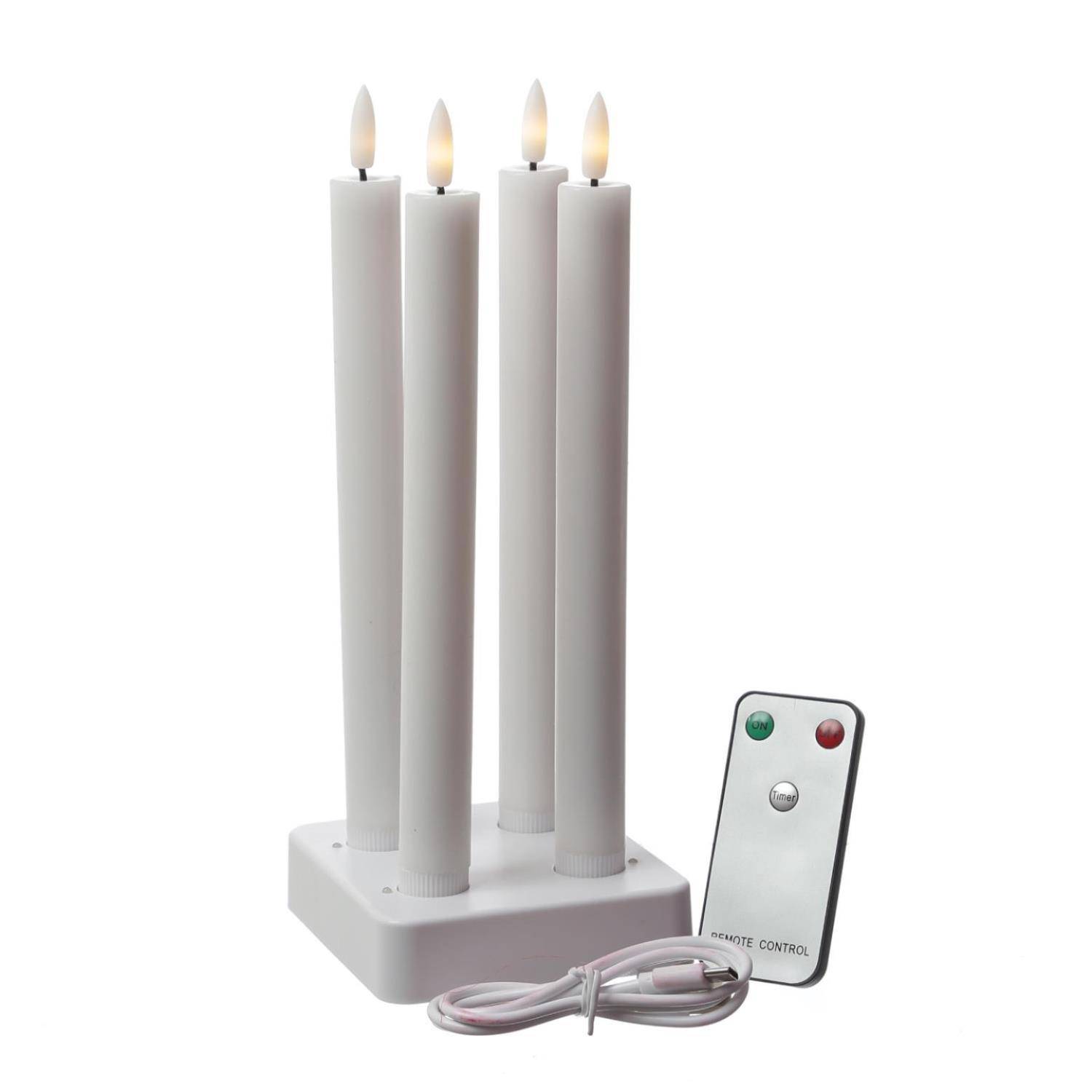 LED Stabkerzen LISA Tafelkerzen Dinnerkerzen wiederaufladbar weiß 4er Set