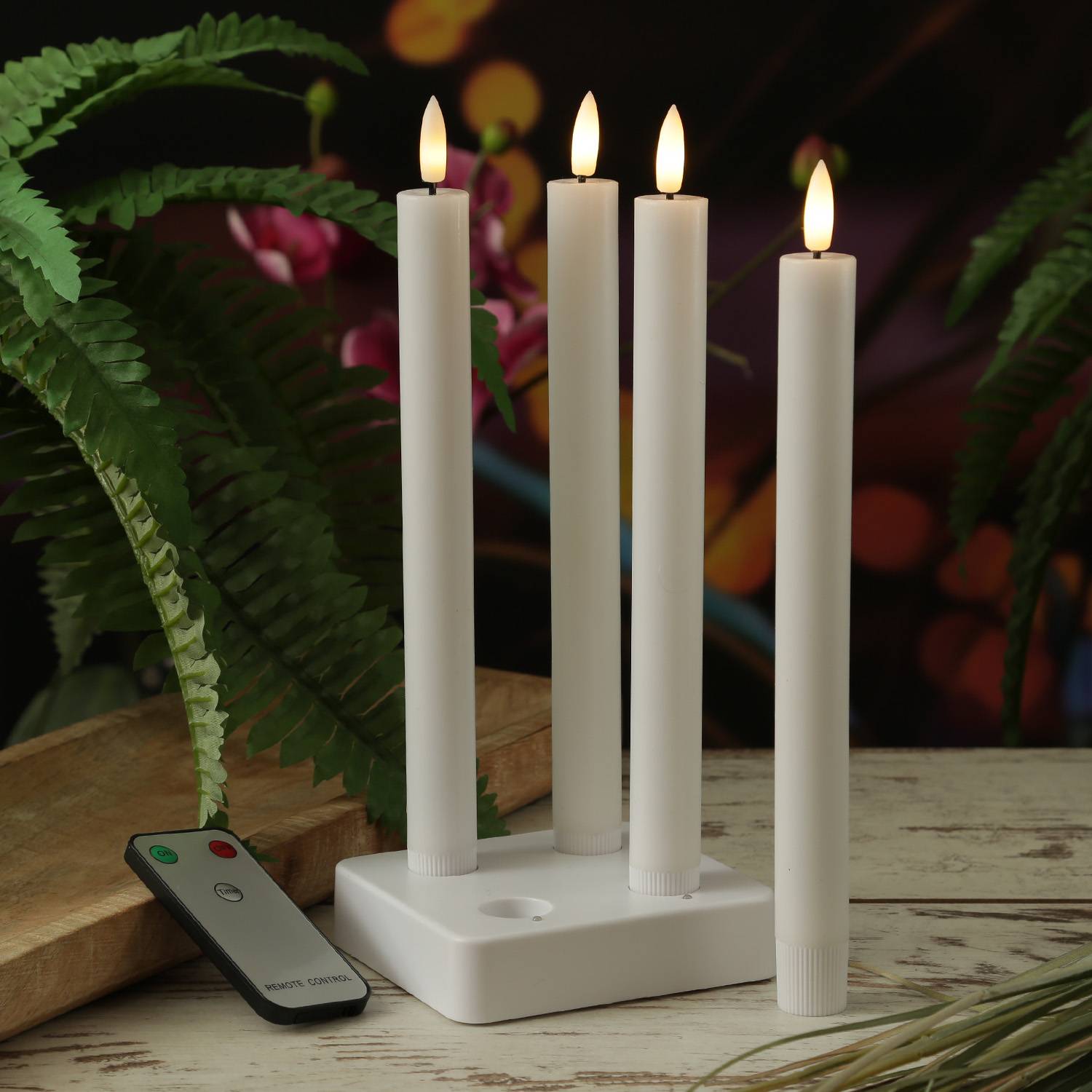 LED Stabkerzen LISA Tafelkerzen Dinnerkerzen wiederaufladbar weiß 4er Set
