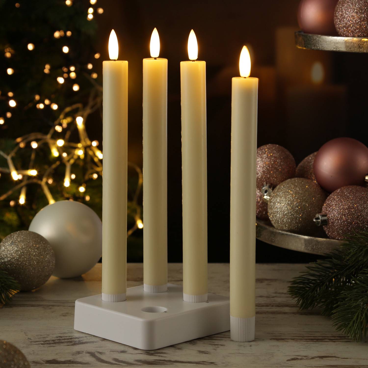 LED Stabkerzen LISA Tafelkerzen Dinnerkerzen wiederaufladbar creme 4er Set