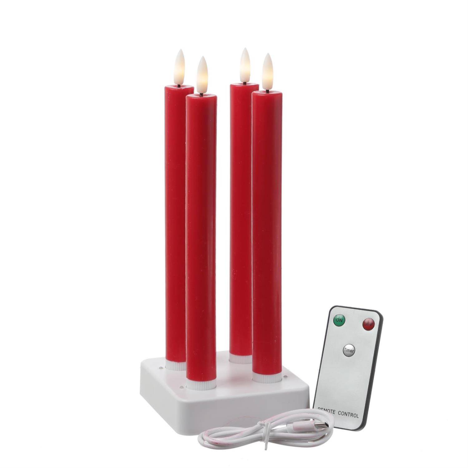 LED Stabkerzen LISA Tafelkerzen Dinnerkerzen wiederaufladbar rot 4er Set