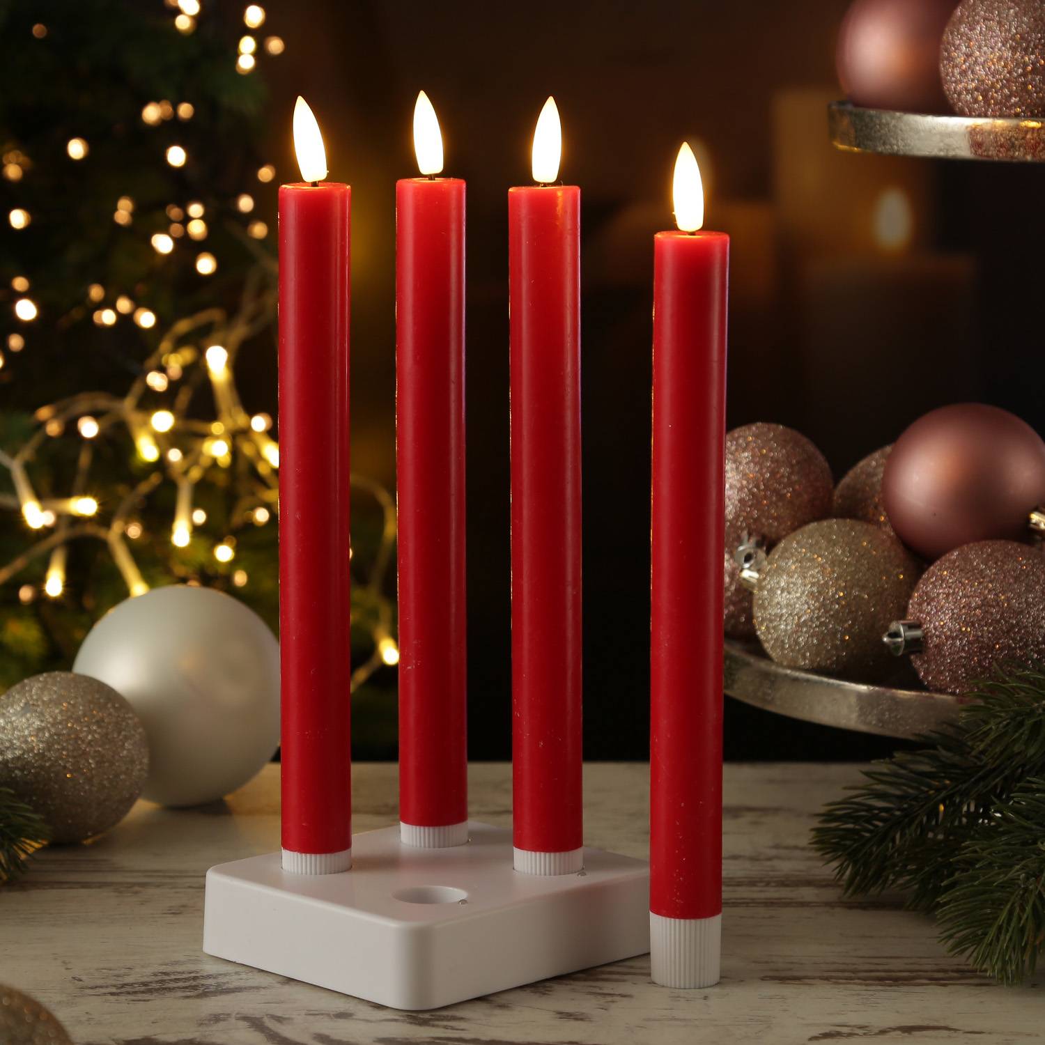 LED Stabkerzen LISA Tafelkerzen Dinnerkerzen wiederaufladbar rot 4er Set