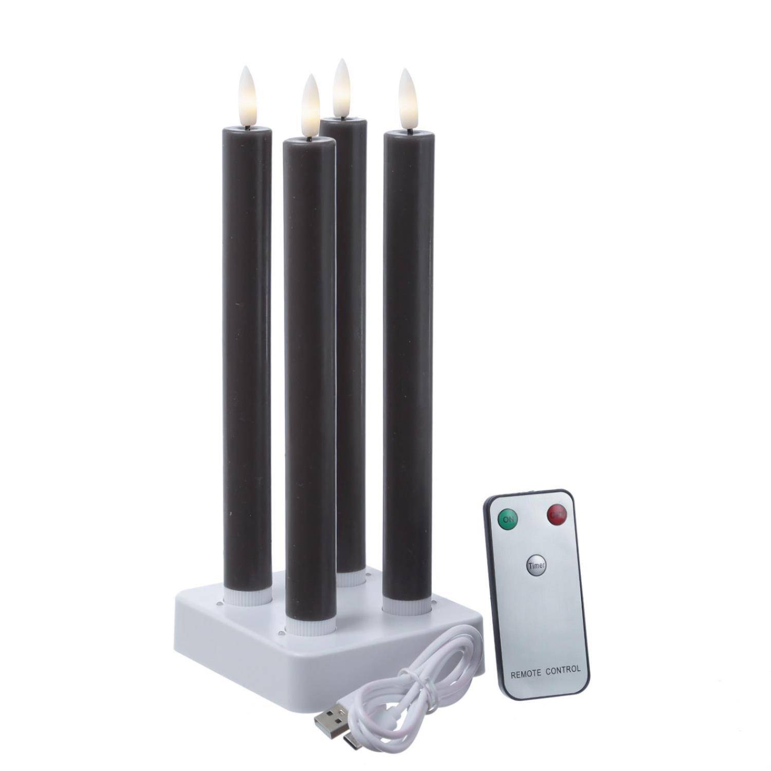 LED Stabkerzen LISA Tafelkerzen Dinnerkerzen wiederaufladbar grau 4er Set