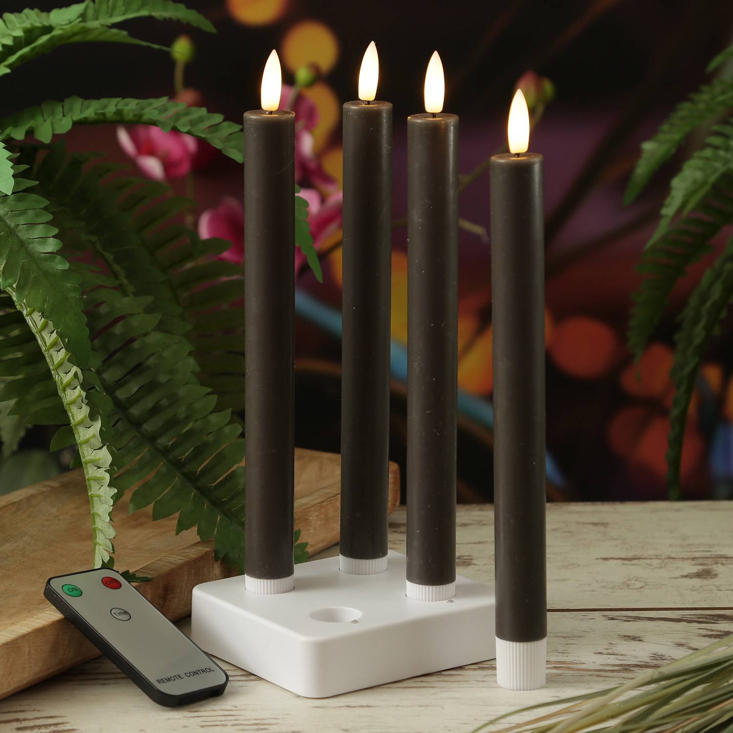 LED Stabkerzen LISA Tafelkerzen Dinnerkerzen wiederaufladbar grau 4er Set