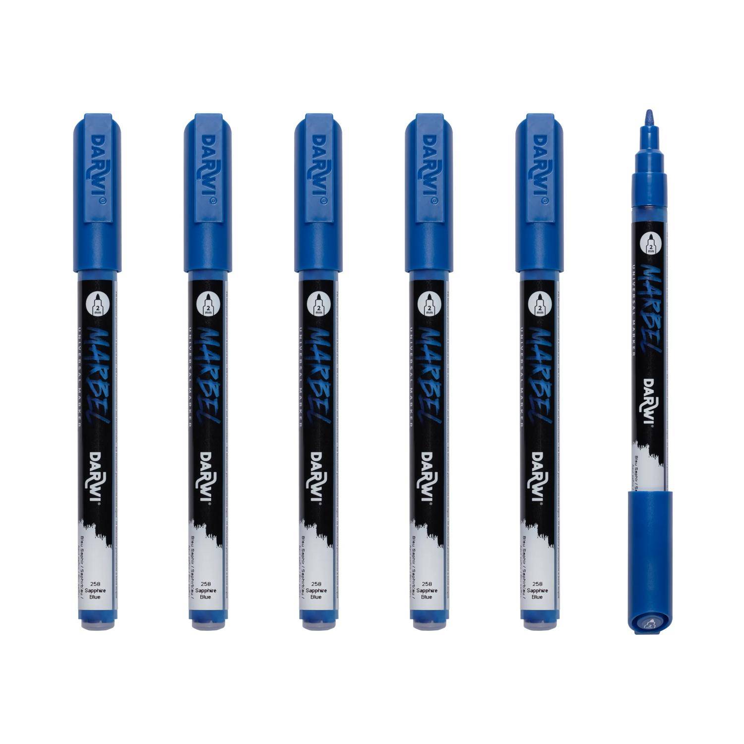 Darwi 6x Marker Acrylfarbe, konische feine Spitze 2mm Saphirblau DA0223002258C