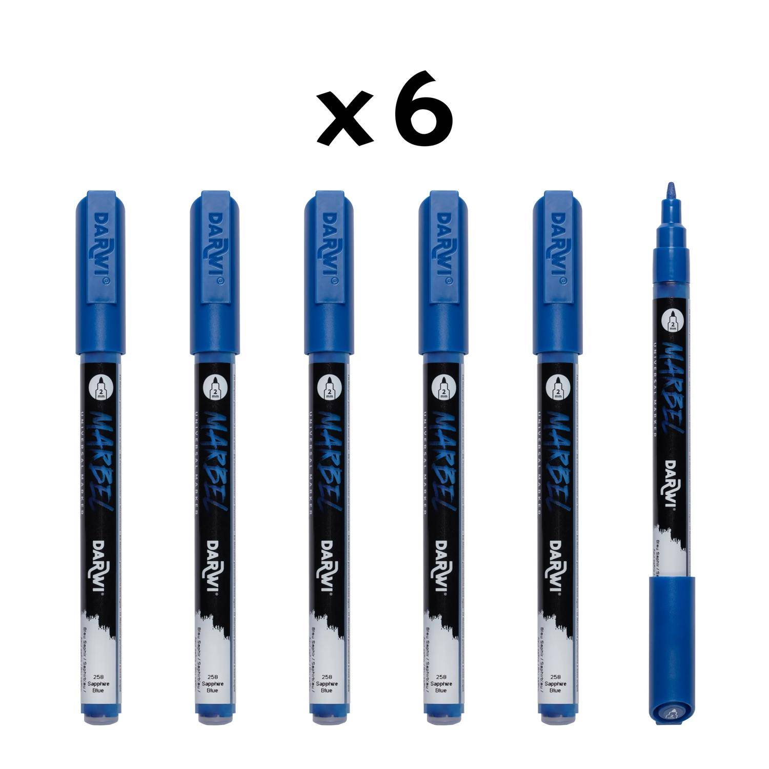 Darwi 6x Marker Acrylfarbe, konische feine Spitze 2mm Saphirblau DA0223002258C