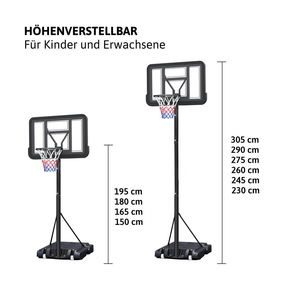 Dönges Basketballkorb, höhenverstellbar 2,3m - 3,05m, mit Ball und Luftpumpe