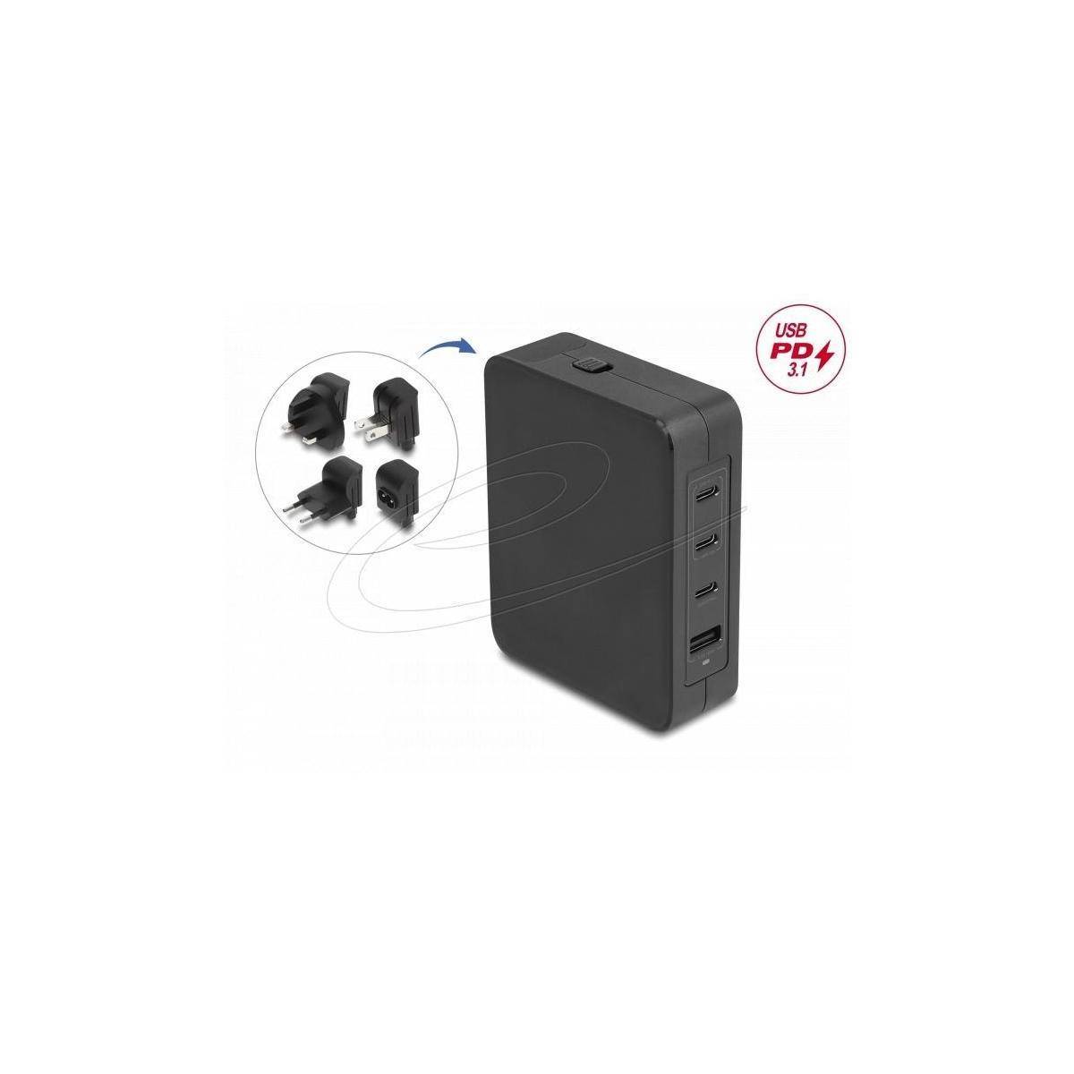 41473 - Delock USB GaN Ladegerät 3 x USB C, 1 x USB A mit 145 W inkl. Stromadapter