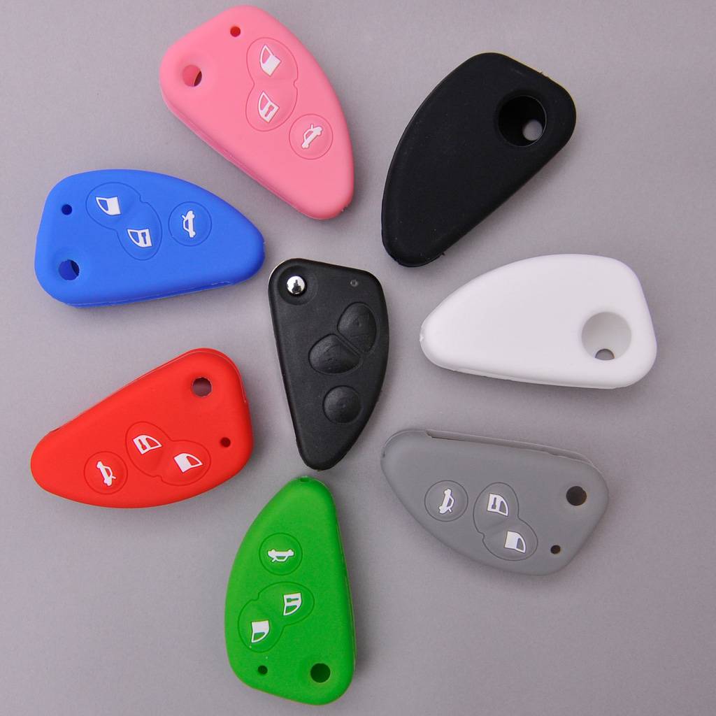 Auto Schlüssel Silikon Schutz Hülle Rosa kompatibel mit Alfa Romeo 156 147 GT 97-10 3 Tasten Klappschlüssel