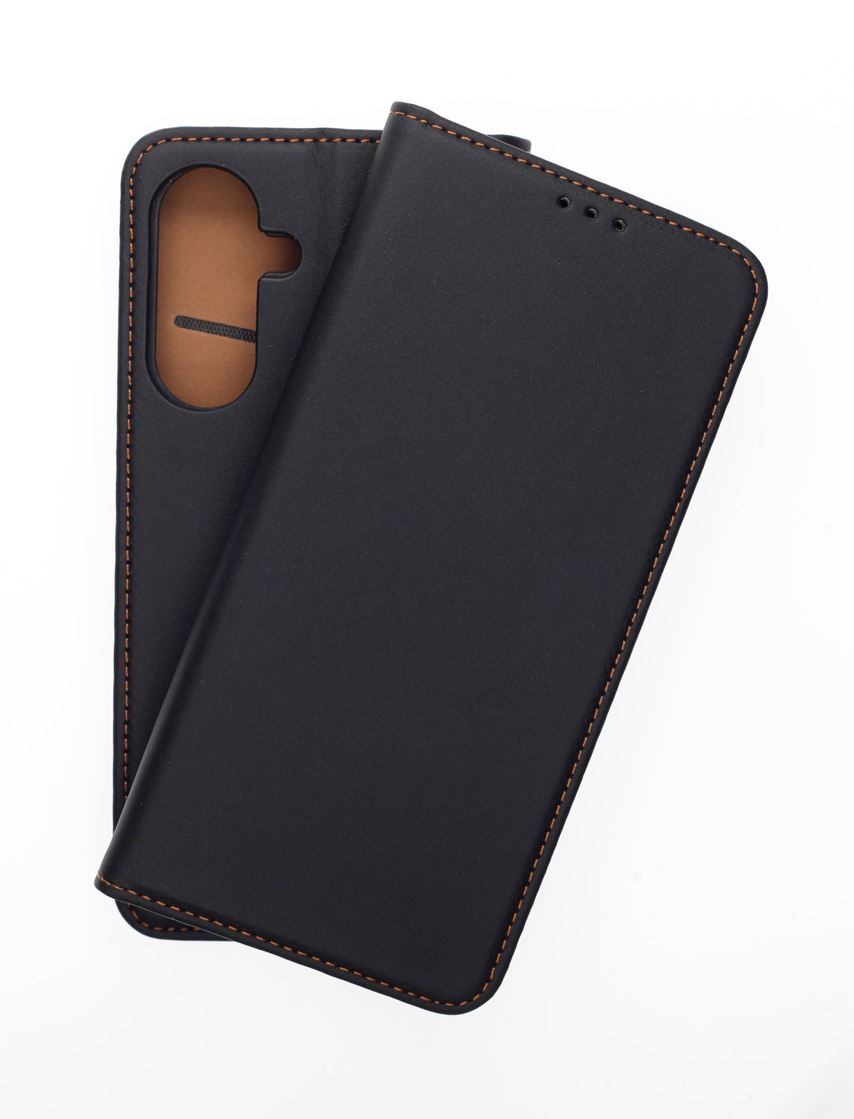 Echt Leder Bookcover Schwarz für Samsung Galaxy A26 5G - Handytasche mit Kartenfach und Standfunktion