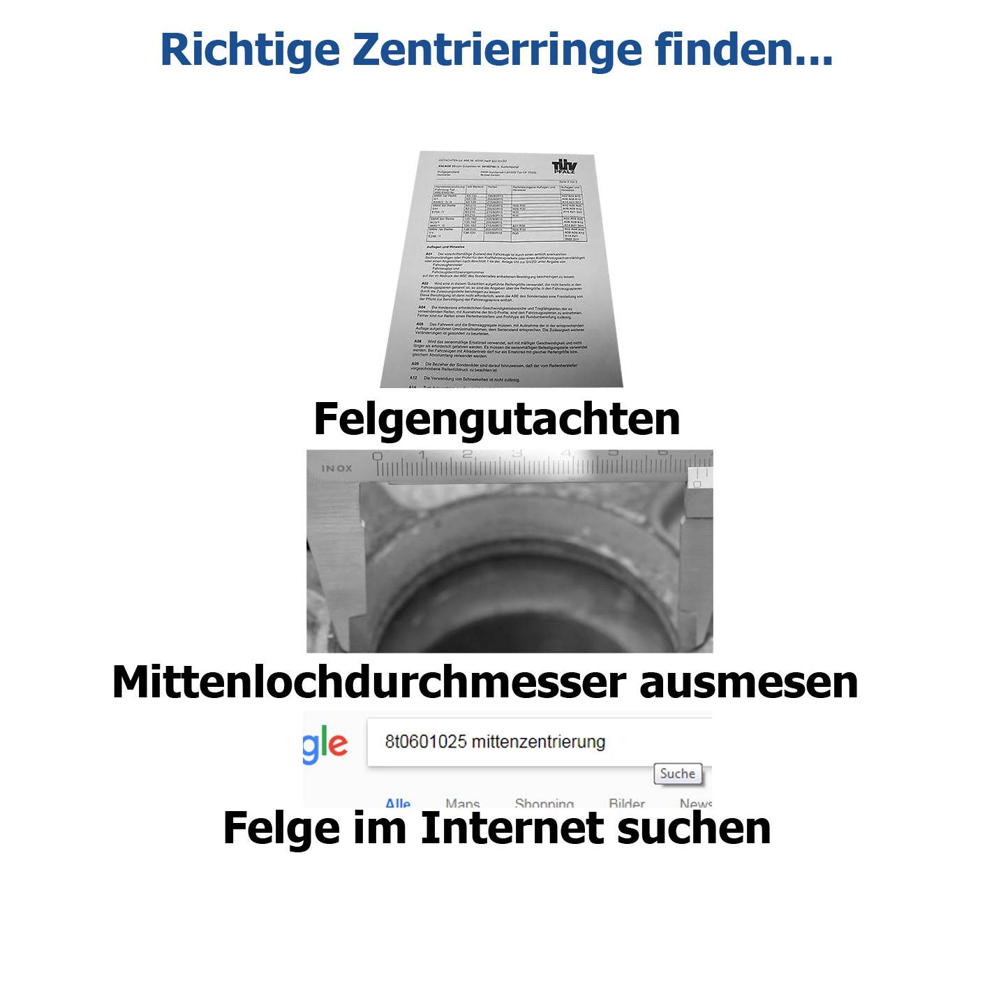 4x BRANDT Zentrierringe 63,3 x 54,1 mm Hellgrau Radnabe Felgen Ringe + 1x Reifen Kreide Fett Stift